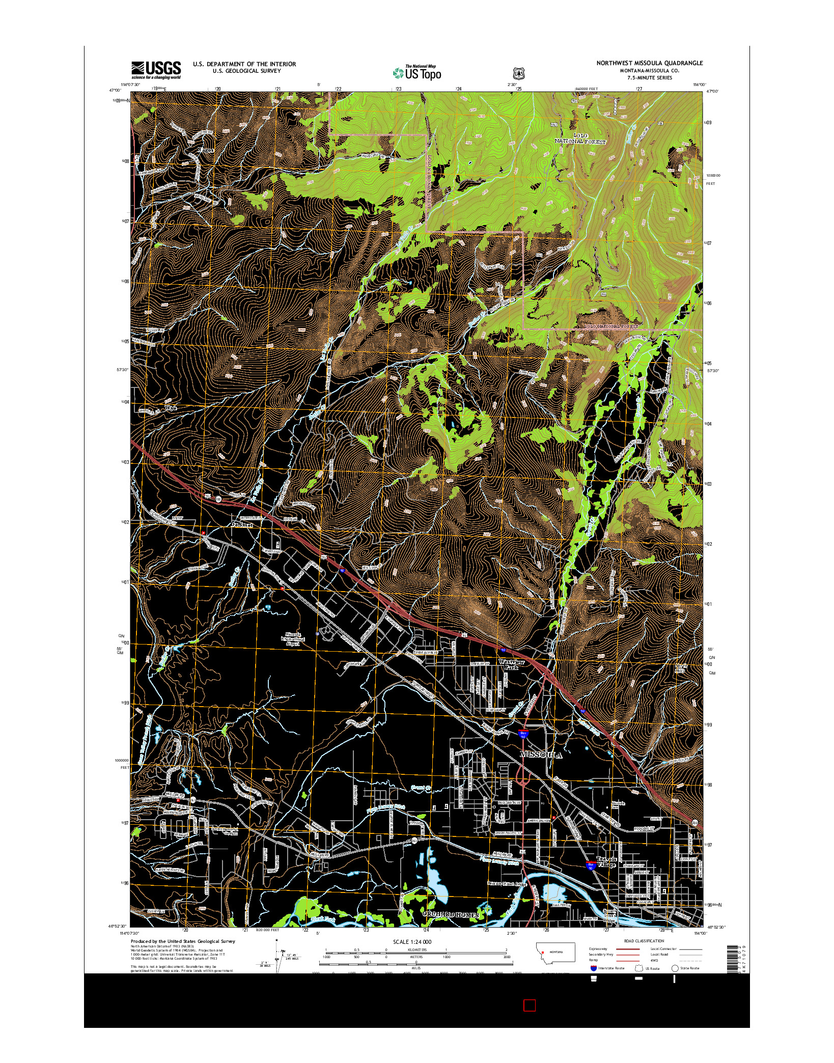 USGS US TOPO 7.5-MINUTE MAP FOR NORTHWEST MISSOULA, MT 2014