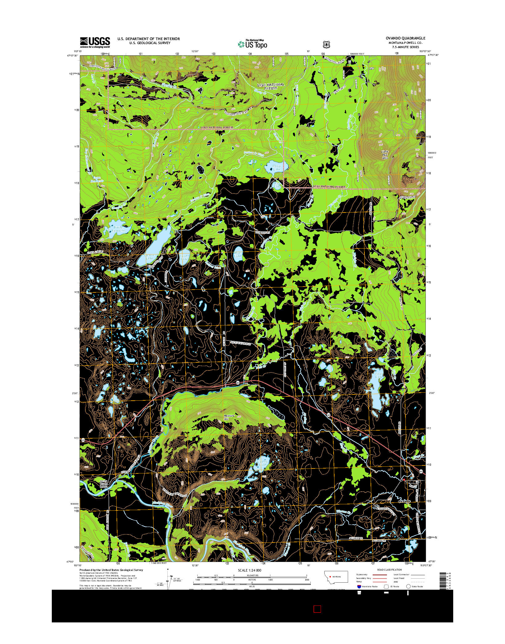 USGS US TOPO 7.5-MINUTE MAP FOR OVANDO, MT 2014