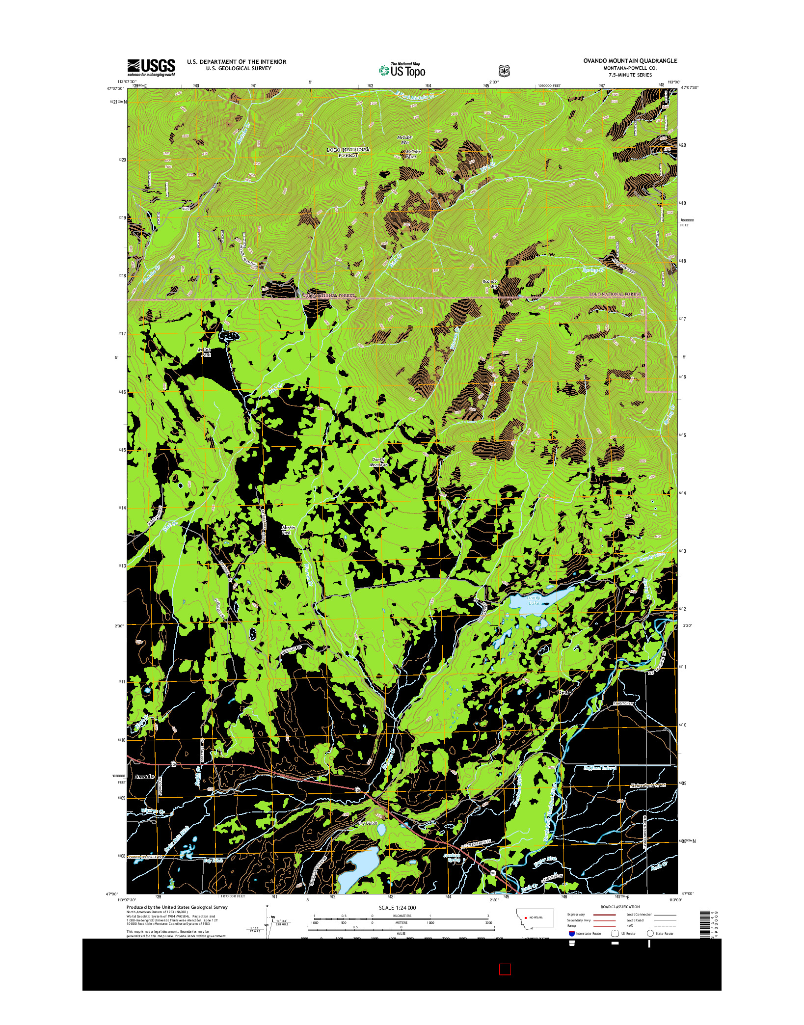 USGS US TOPO 7.5-MINUTE MAP FOR OVANDO MOUNTAIN, MT 2014