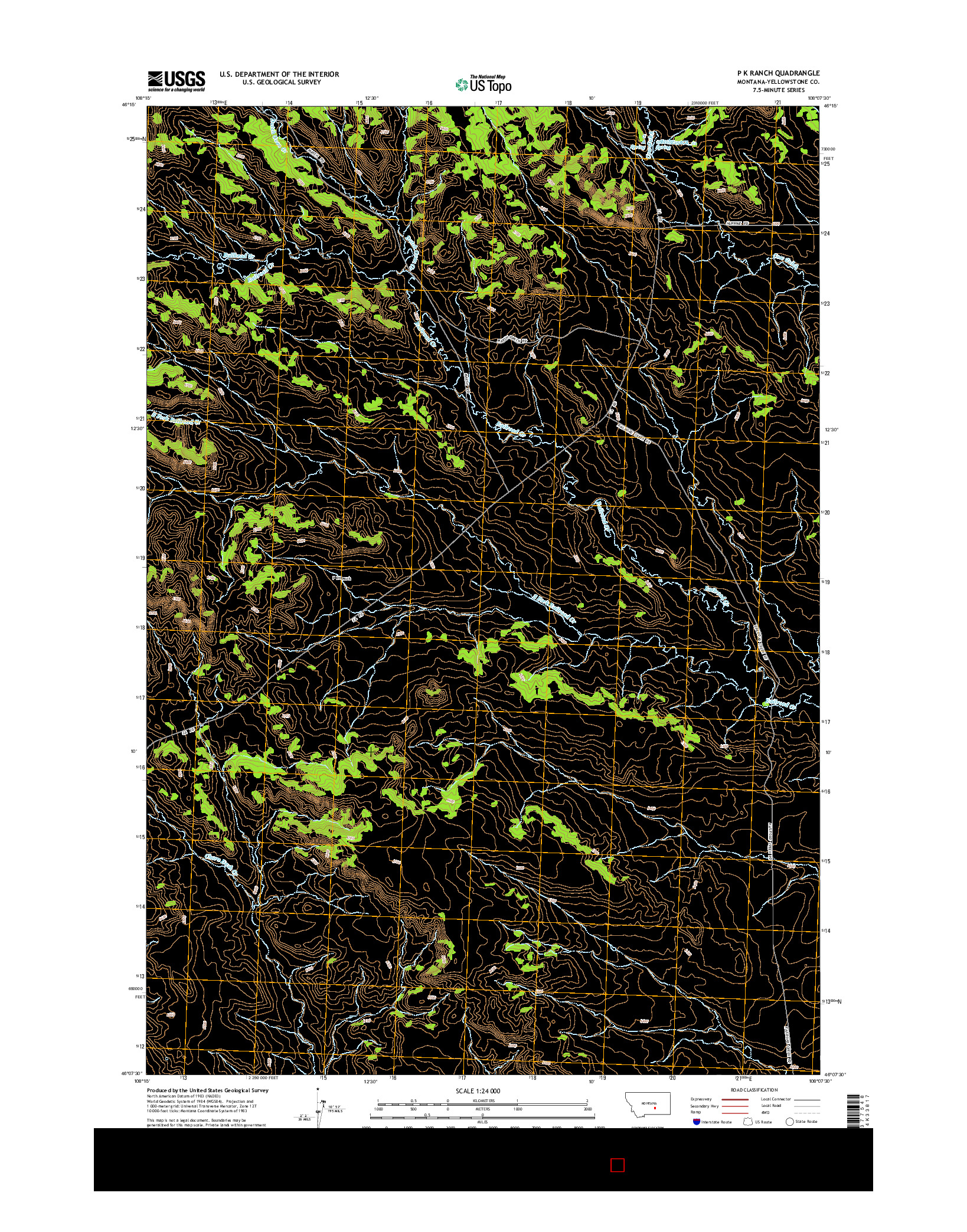 USGS US TOPO 7.5-MINUTE MAP FOR P K RANCH, MT 2014