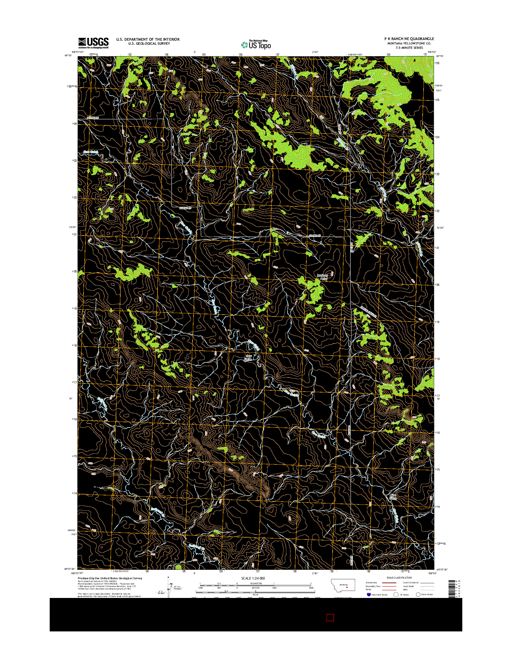 USGS US TOPO 7.5-MINUTE MAP FOR P K RANCH NE, MT 2014