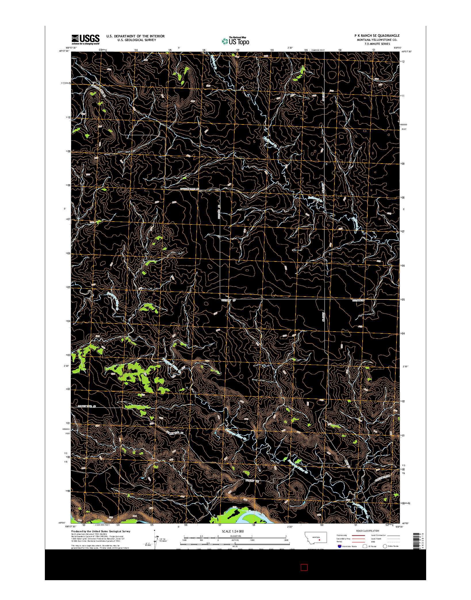 USGS US TOPO 7.5-MINUTE MAP FOR P K RANCH SE, MT 2014