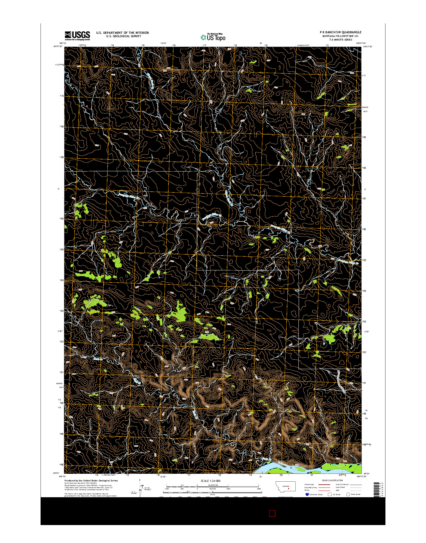 USGS US TOPO 7.5-MINUTE MAP FOR P K RANCH SW, MT 2014