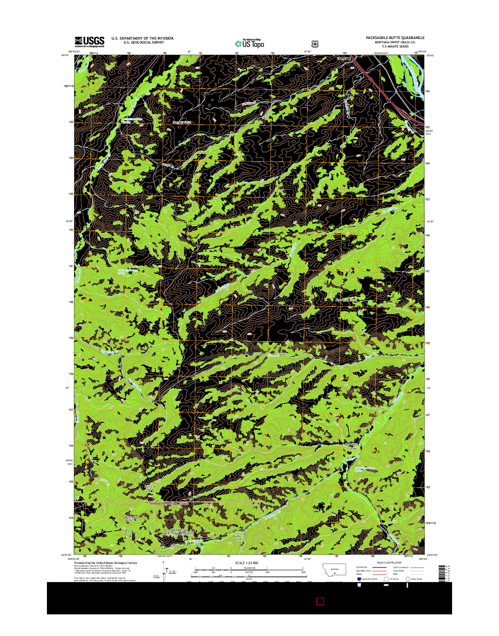 USGS US TOPO 7.5-MINUTE MAP FOR PACKSADDLE BUTTE, MT 2014