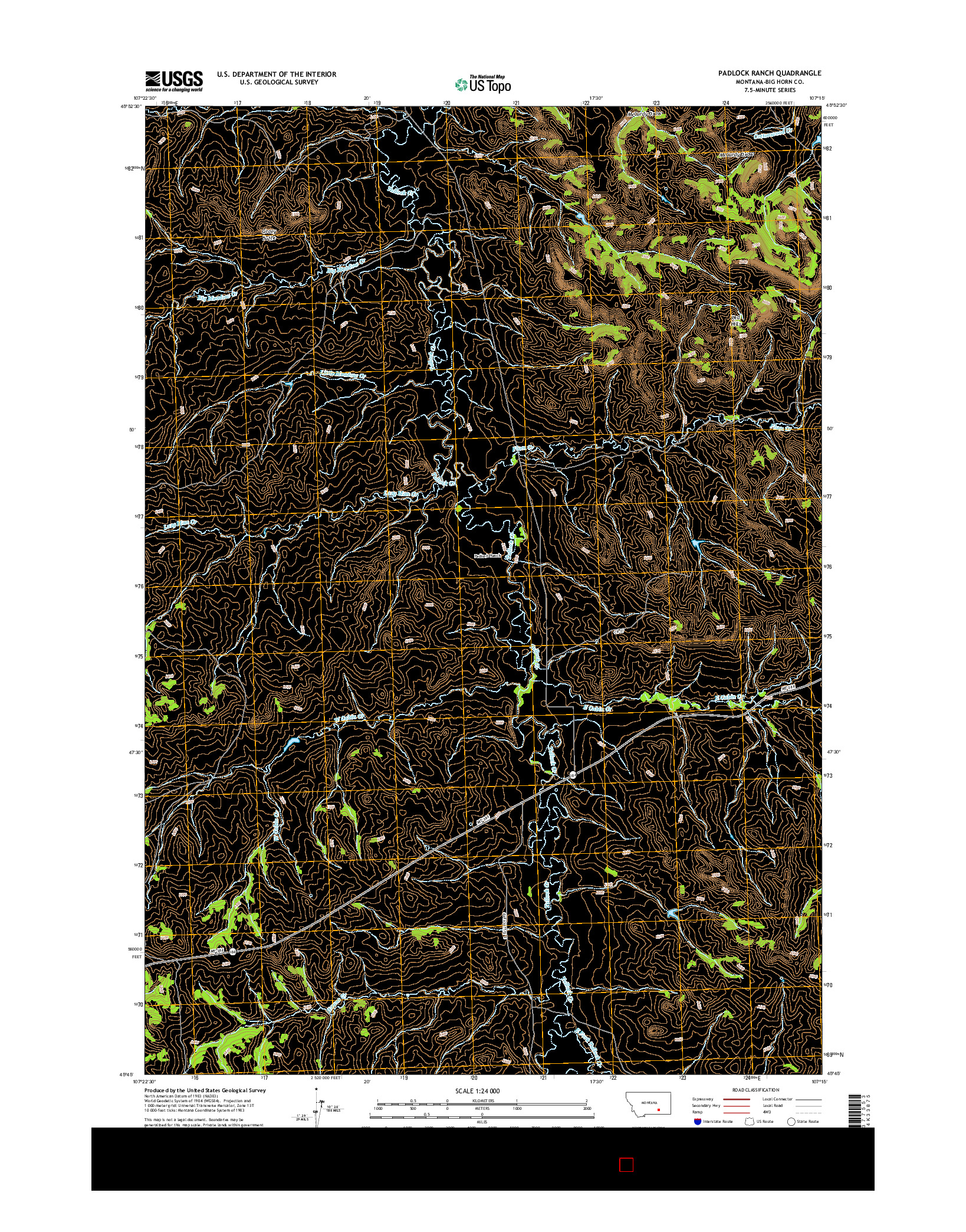 USGS US TOPO 7.5-MINUTE MAP FOR PADLOCK RANCH, MT 2014
