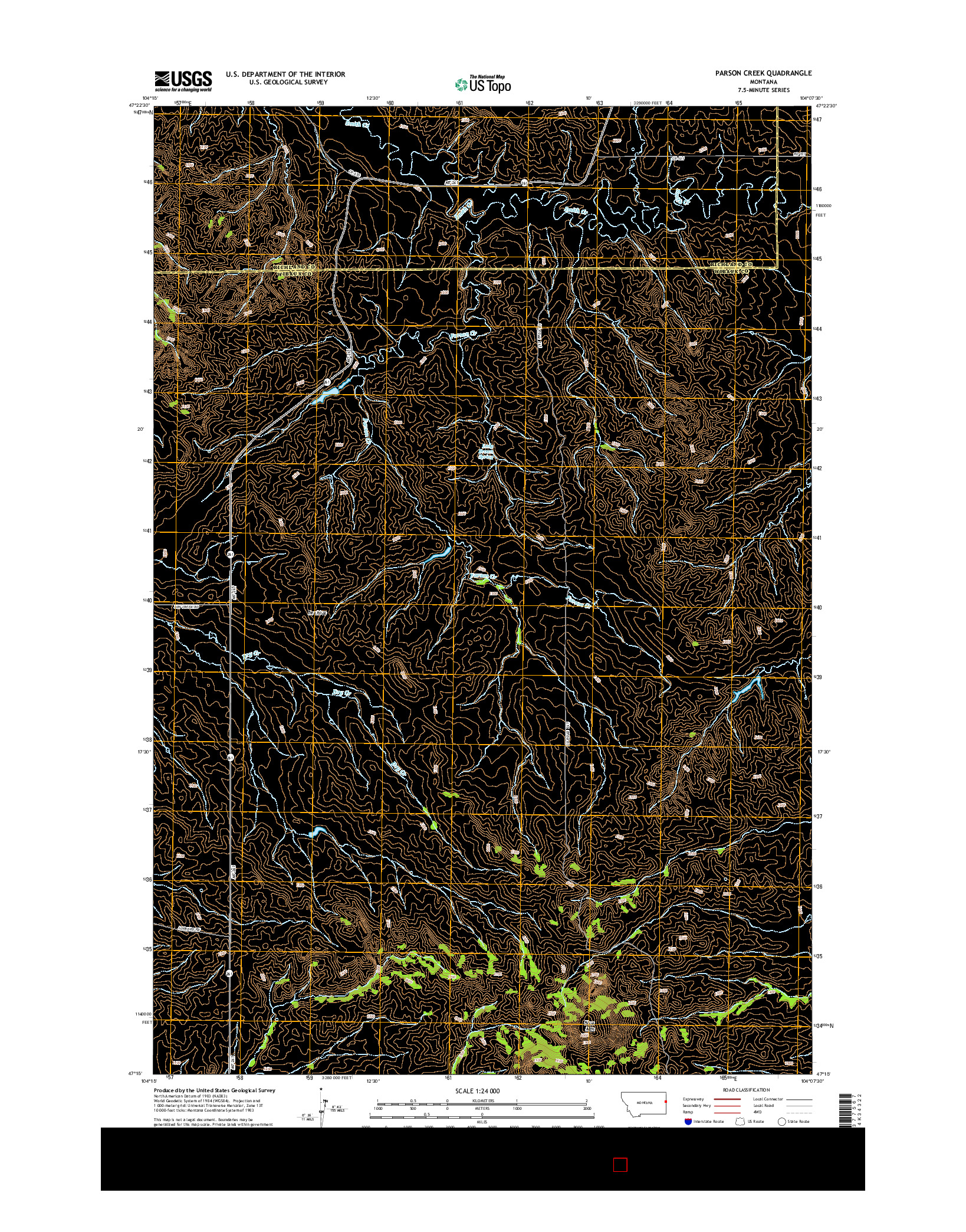 USGS US TOPO 7.5-MINUTE MAP FOR PARSON CREEK, MT 2014
