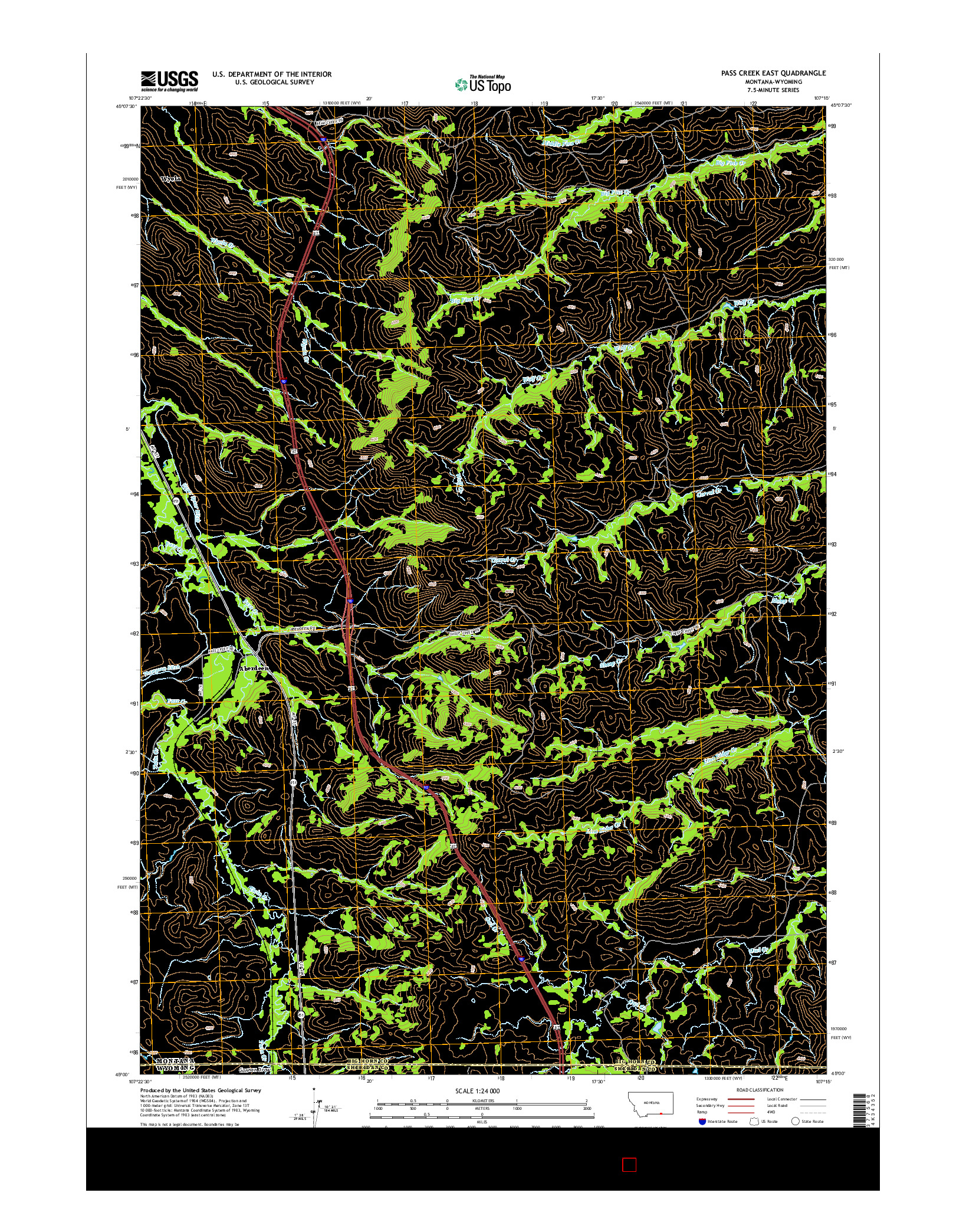 USGS US TOPO 7.5-MINUTE MAP FOR PASS CREEK EAST, MT-WY 2014