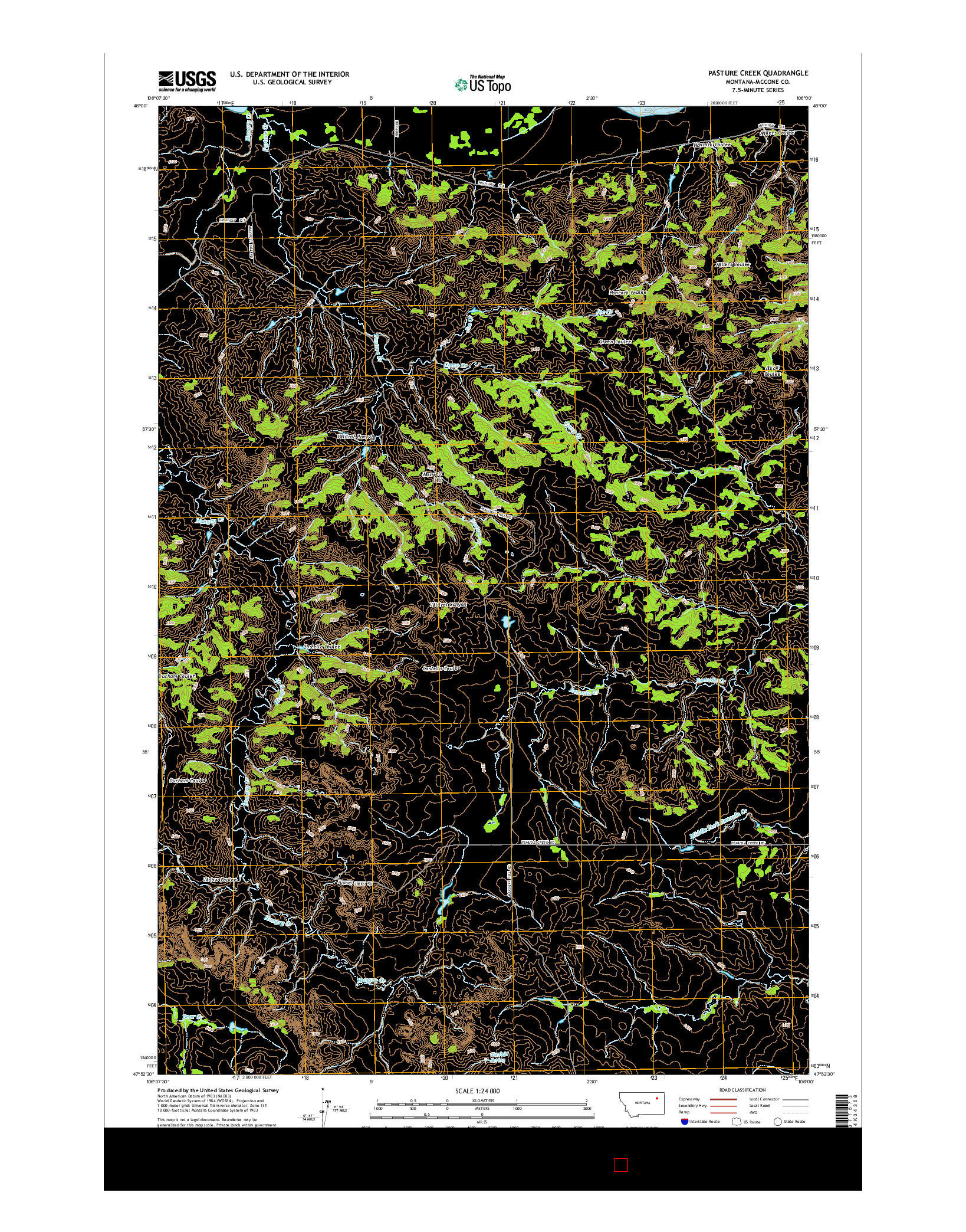 USGS US TOPO 7.5-MINUTE MAP FOR PASTURE CREEK, MT 2014