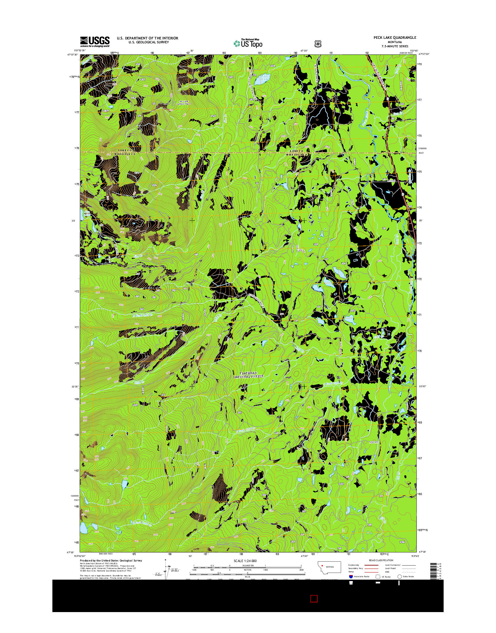 USGS US TOPO 7.5-MINUTE MAP FOR PECK LAKE, MT 2014