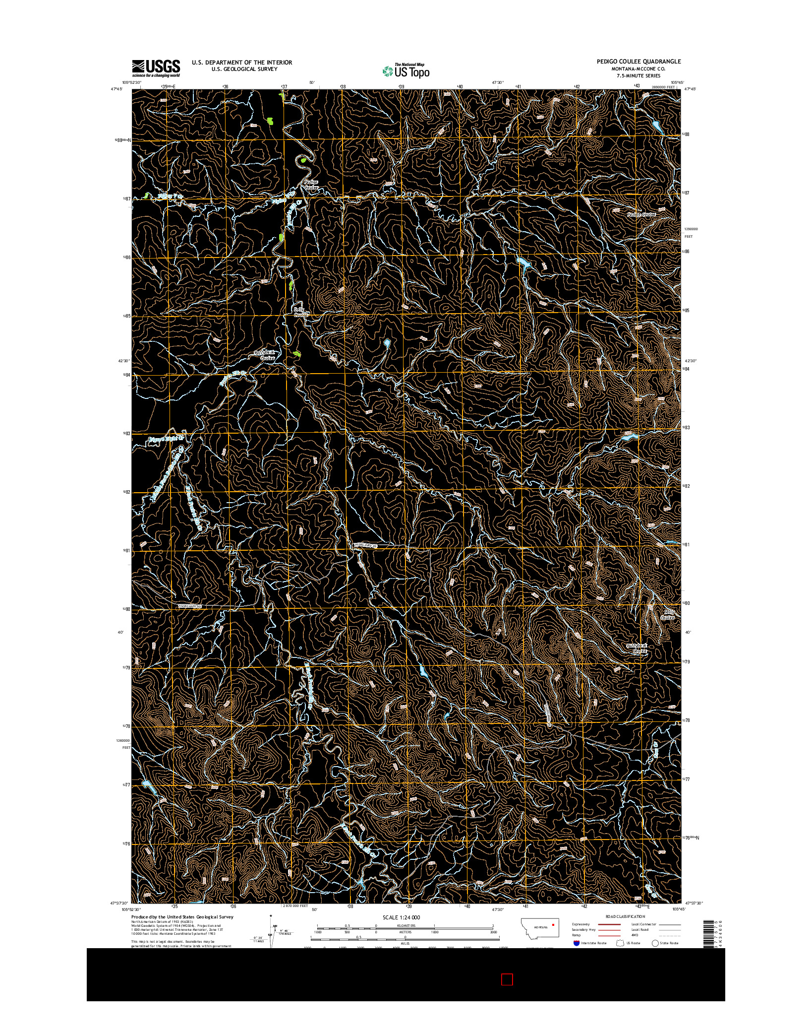 USGS US TOPO 7.5-MINUTE MAP FOR PEDIGO COULEE, MT 2014