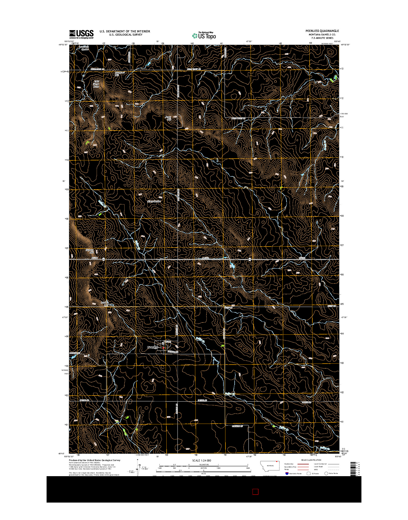 USGS US TOPO 7.5-MINUTE MAP FOR PEERLESS, MT 2014