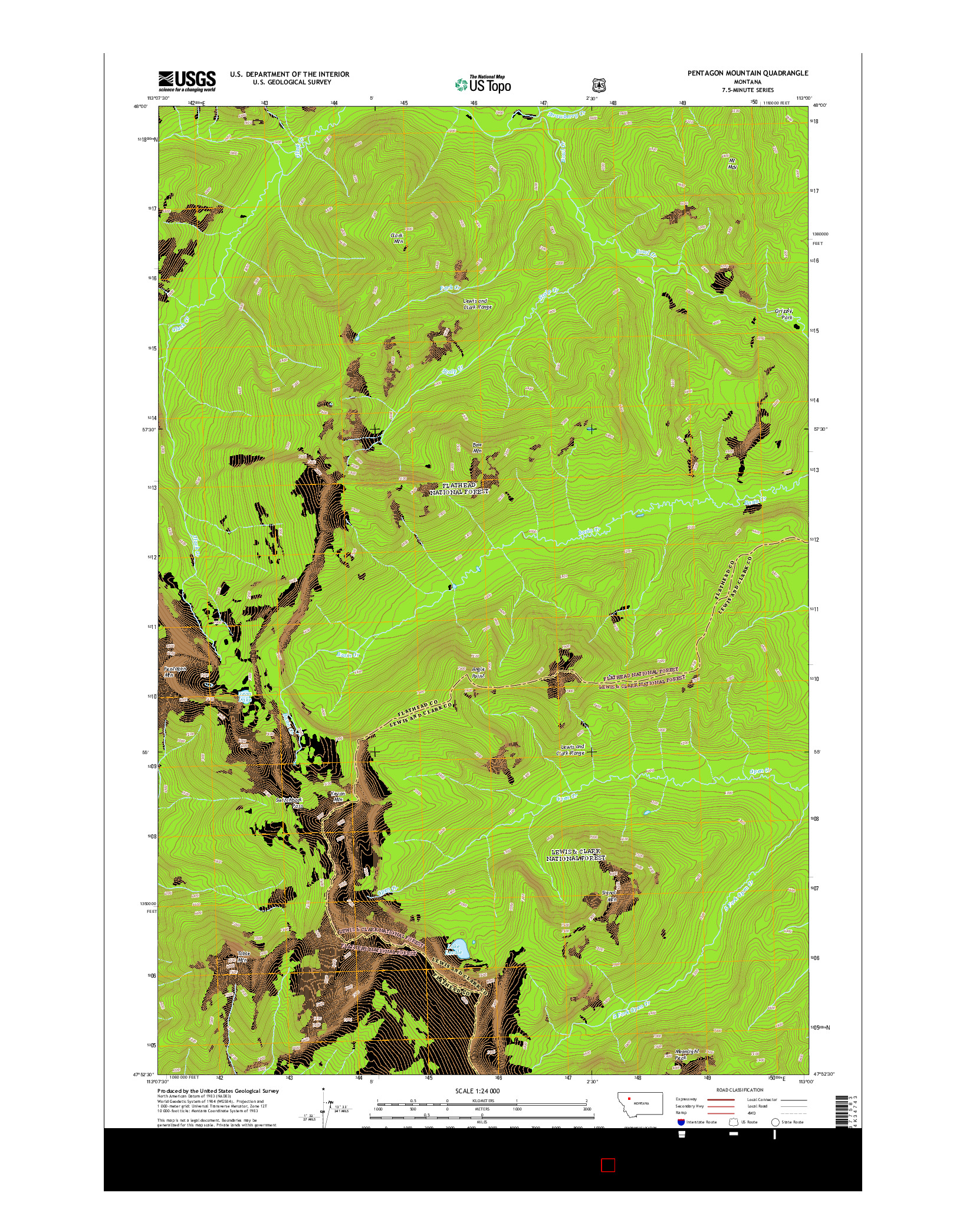 USGS US TOPO 7.5-MINUTE MAP FOR PENTAGON MOUNTAIN, MT 2014