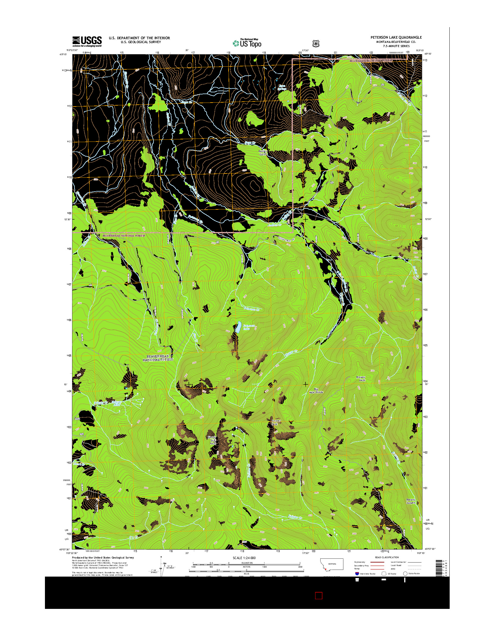 USGS US TOPO 7.5-MINUTE MAP FOR PETERSON LAKE, MT 2014