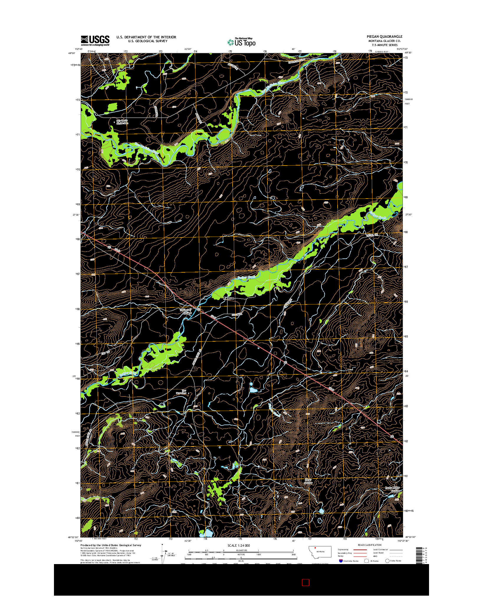 USGS US TOPO 7.5-MINUTE MAP FOR PIEGAN, MT 2014