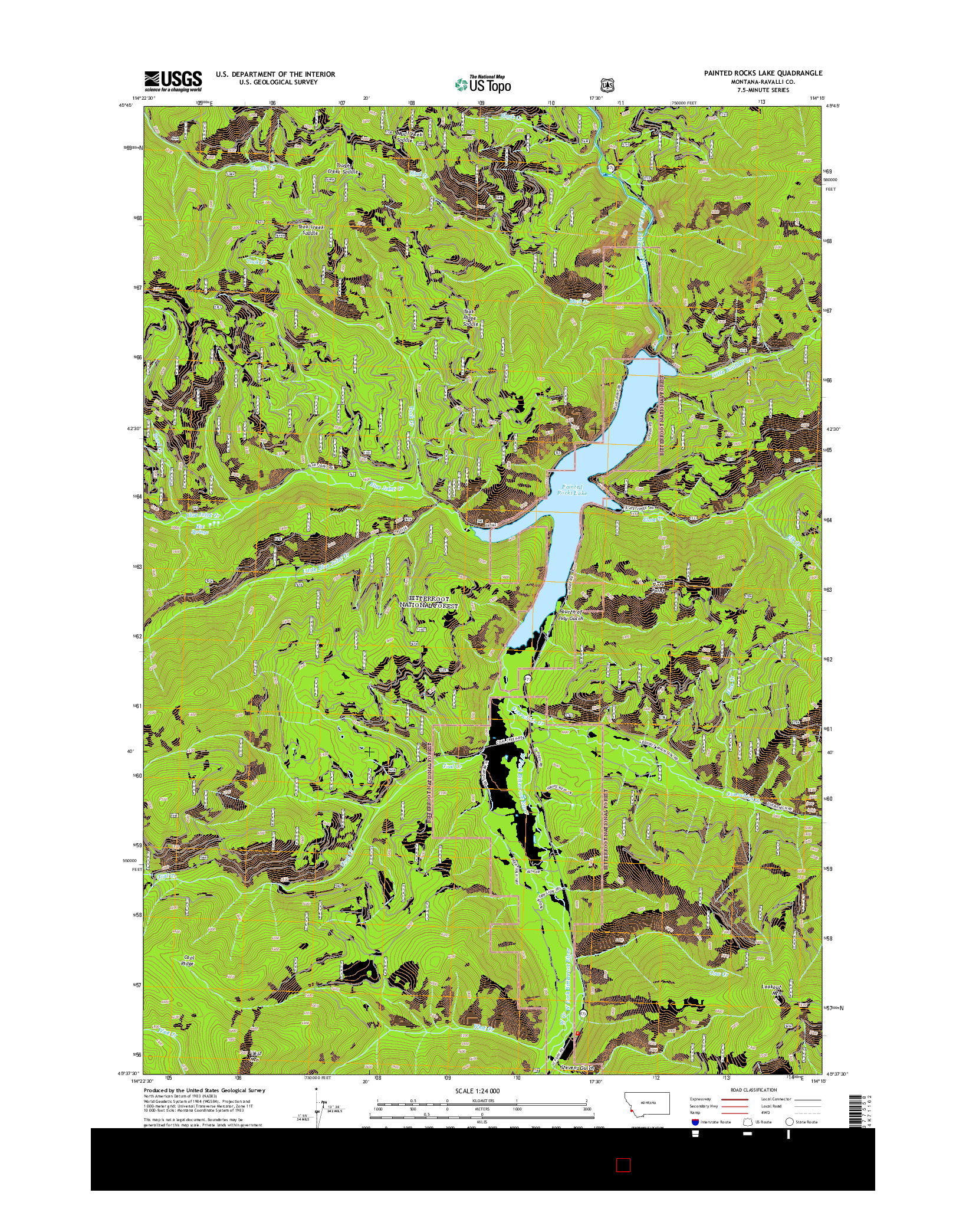 USGS US TOPO 7.5-MINUTE MAP FOR PAINTED ROCKS LAKE, MT 2014