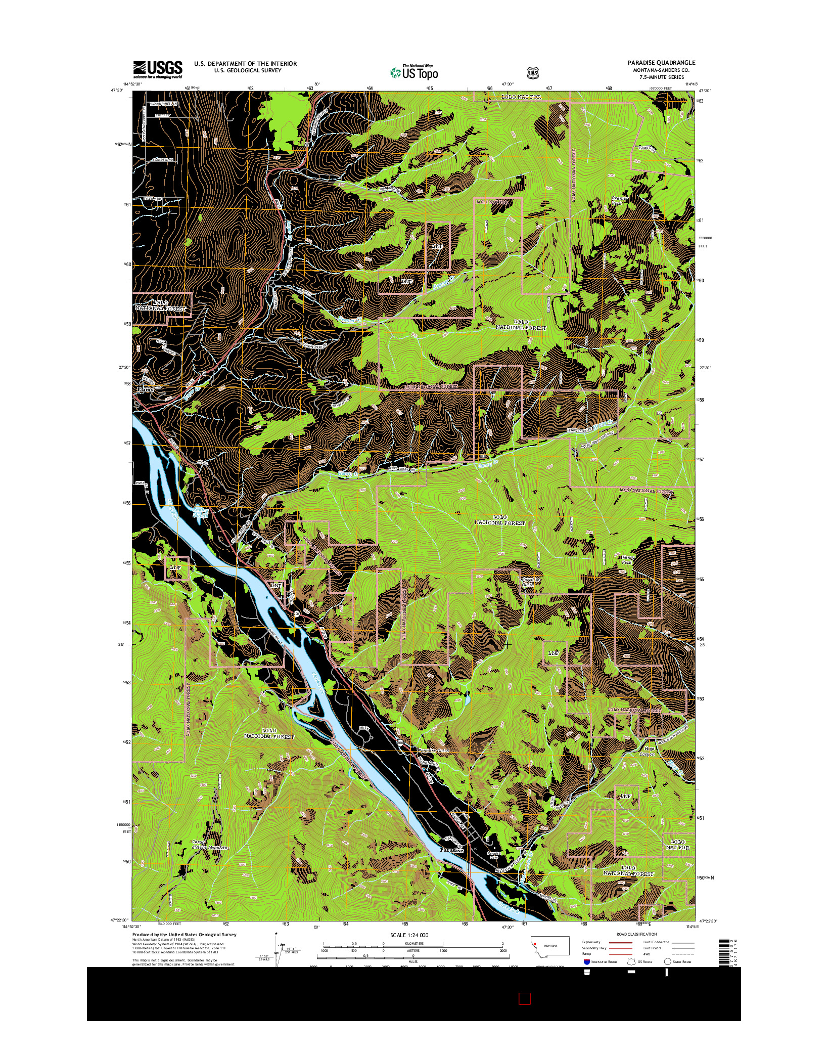 USGS US TOPO 7.5-MINUTE MAP FOR PARADISE, MT 2014