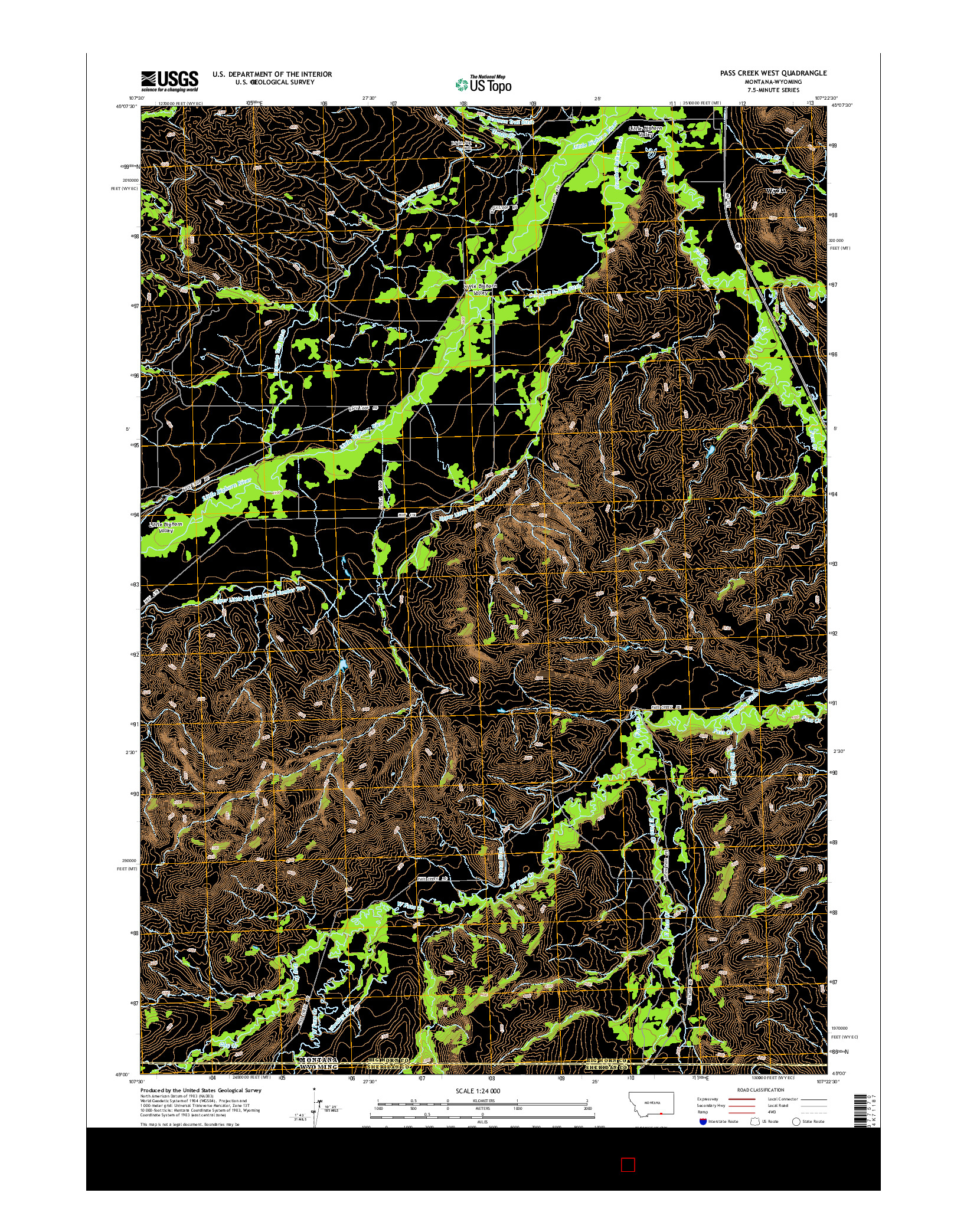 USGS US TOPO 7.5-MINUTE MAP FOR PASS CREEK WEST, MT-WY 2014