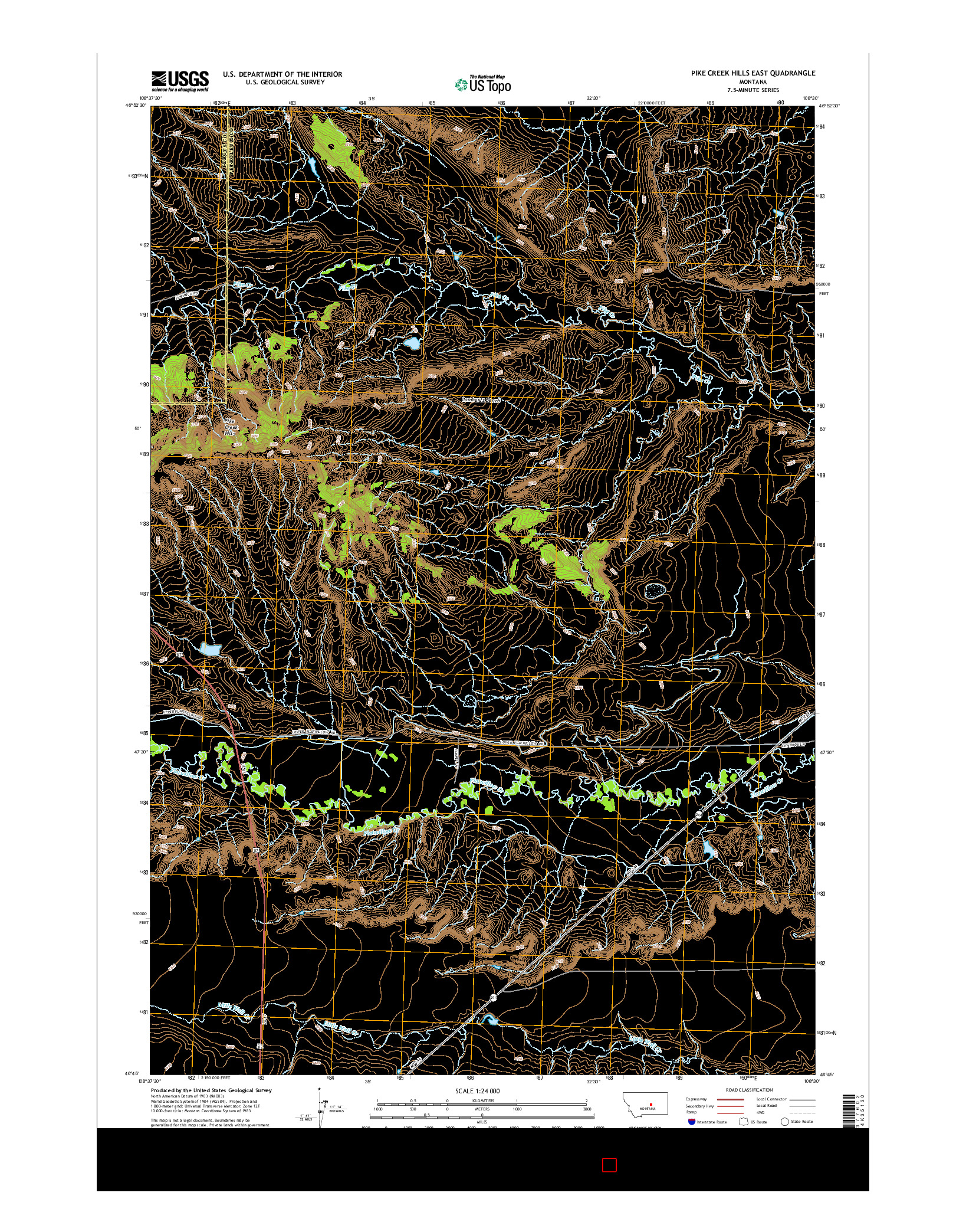 USGS US TOPO 7.5-MINUTE MAP FOR PIKE CREEK HILLS EAST, MT 2014