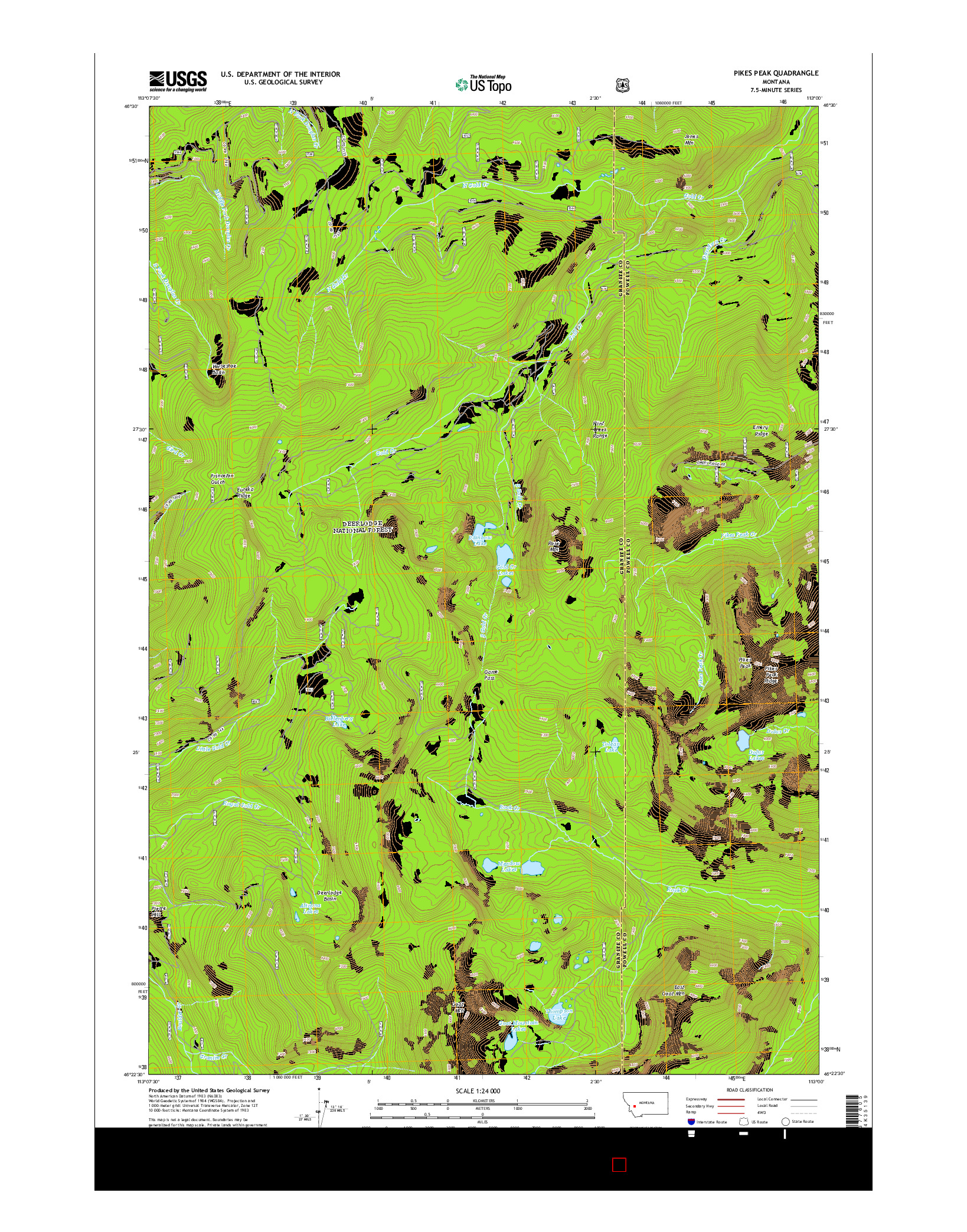 USGS US TOPO 7.5-MINUTE MAP FOR PIKES PEAK, MT 2014
