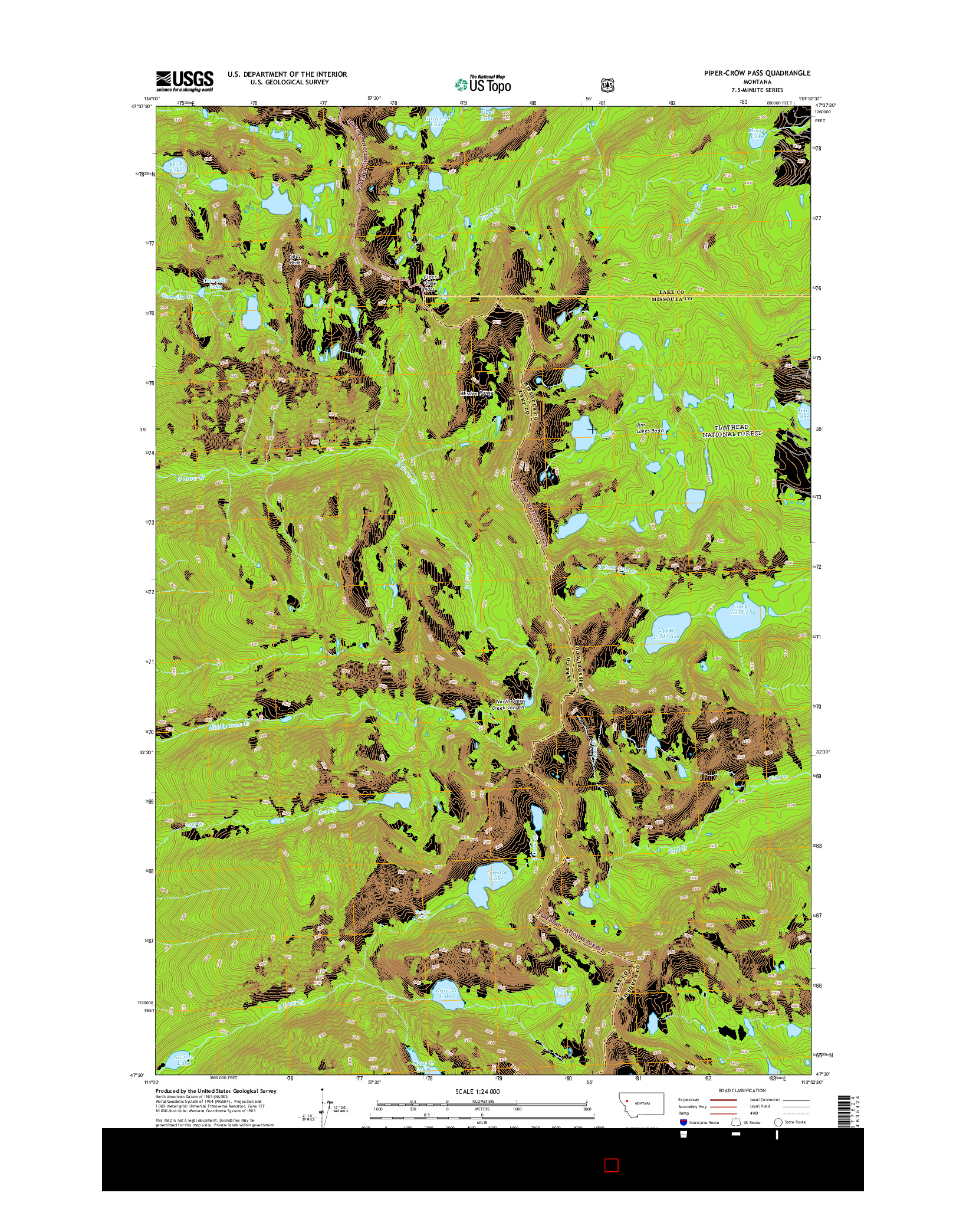 USGS US TOPO 7.5-MINUTE MAP FOR PIPER-CROW PASS, MT 2014