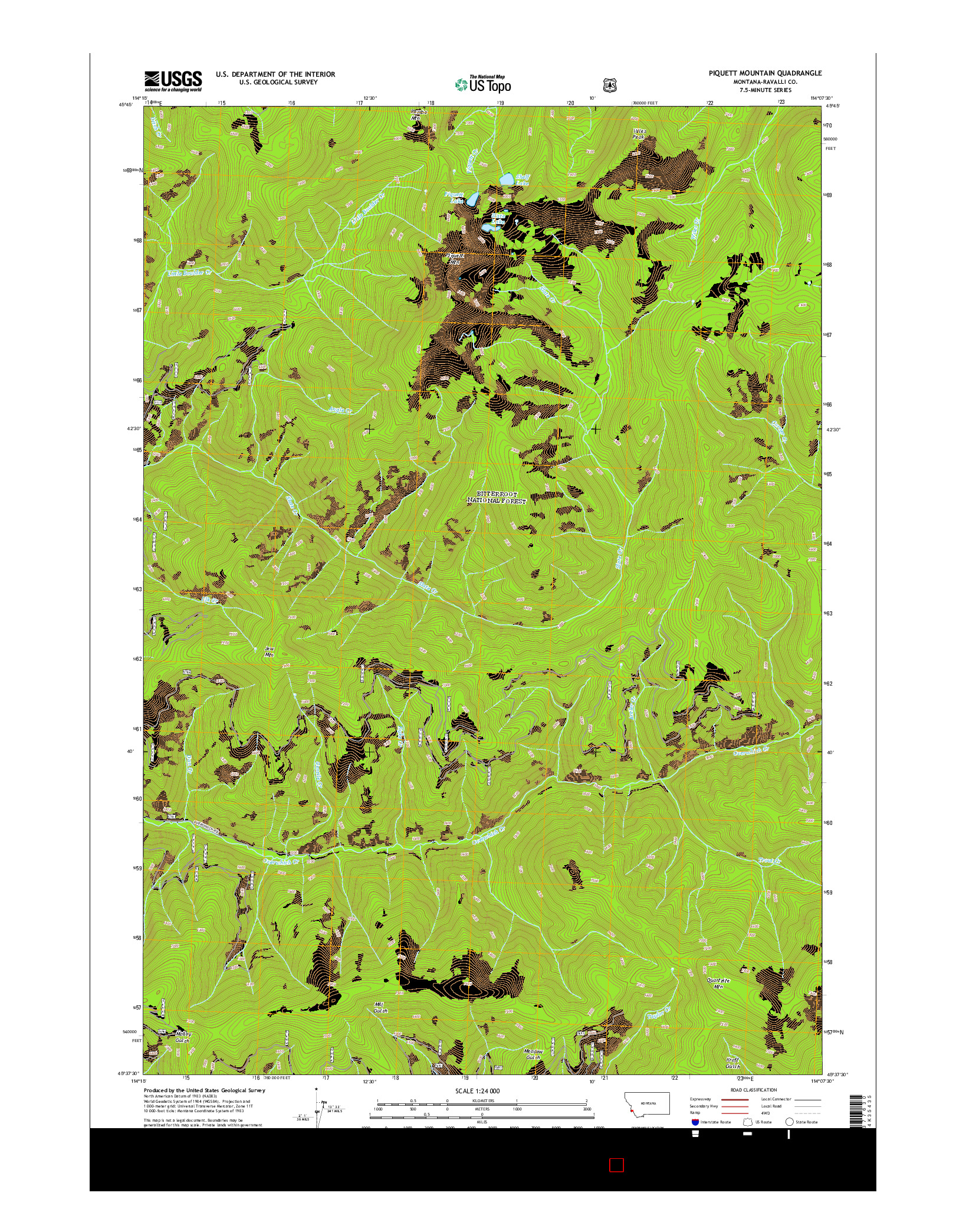 USGS US TOPO 7.5-MINUTE MAP FOR PIQUETT MOUNTAIN, MT 2014