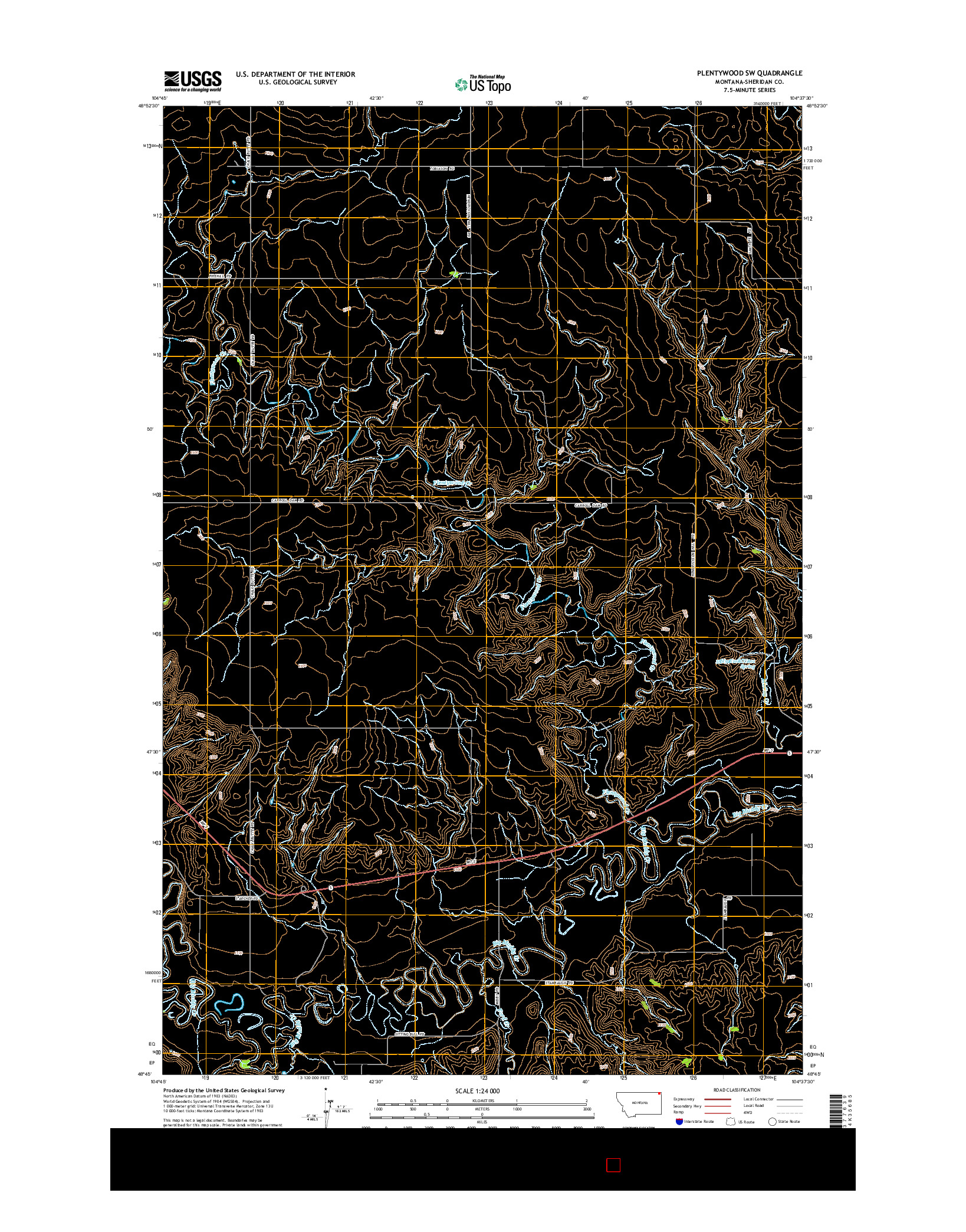 USGS US TOPO 7.5-MINUTE MAP FOR PLENTYWOOD SW, MT 2014