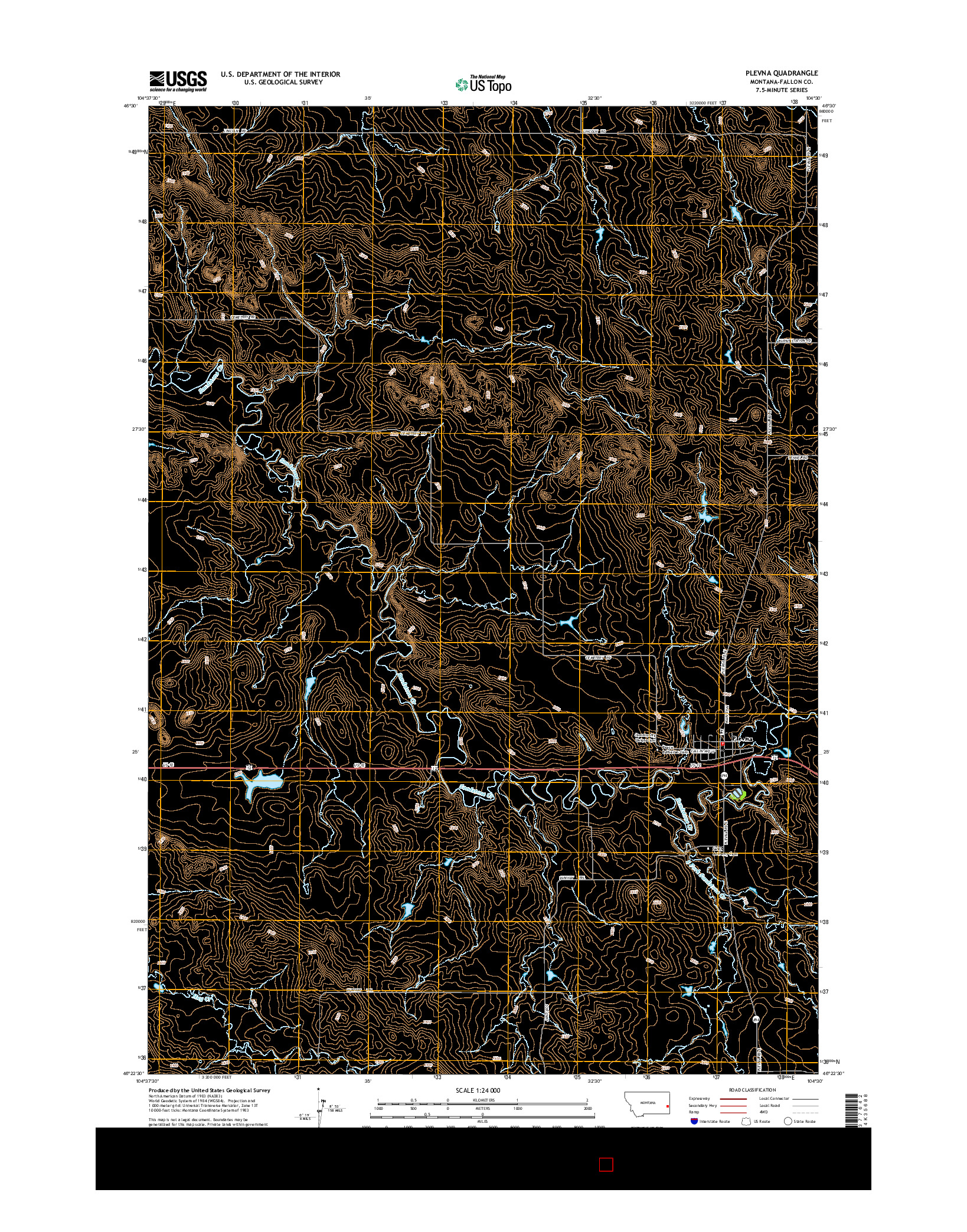 USGS US TOPO 7.5-MINUTE MAP FOR PLEVNA, MT 2014