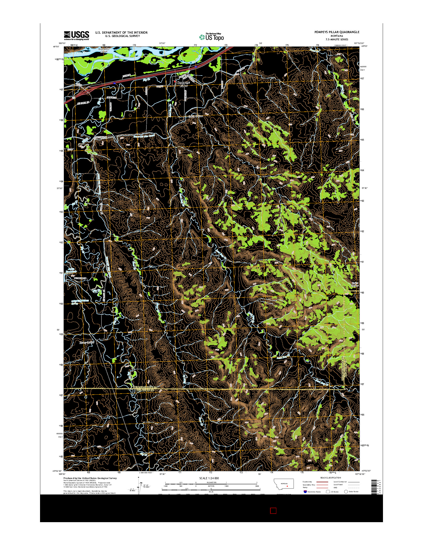 USGS US TOPO 7.5-MINUTE MAP FOR POMPEYS PILLAR, MT 2014