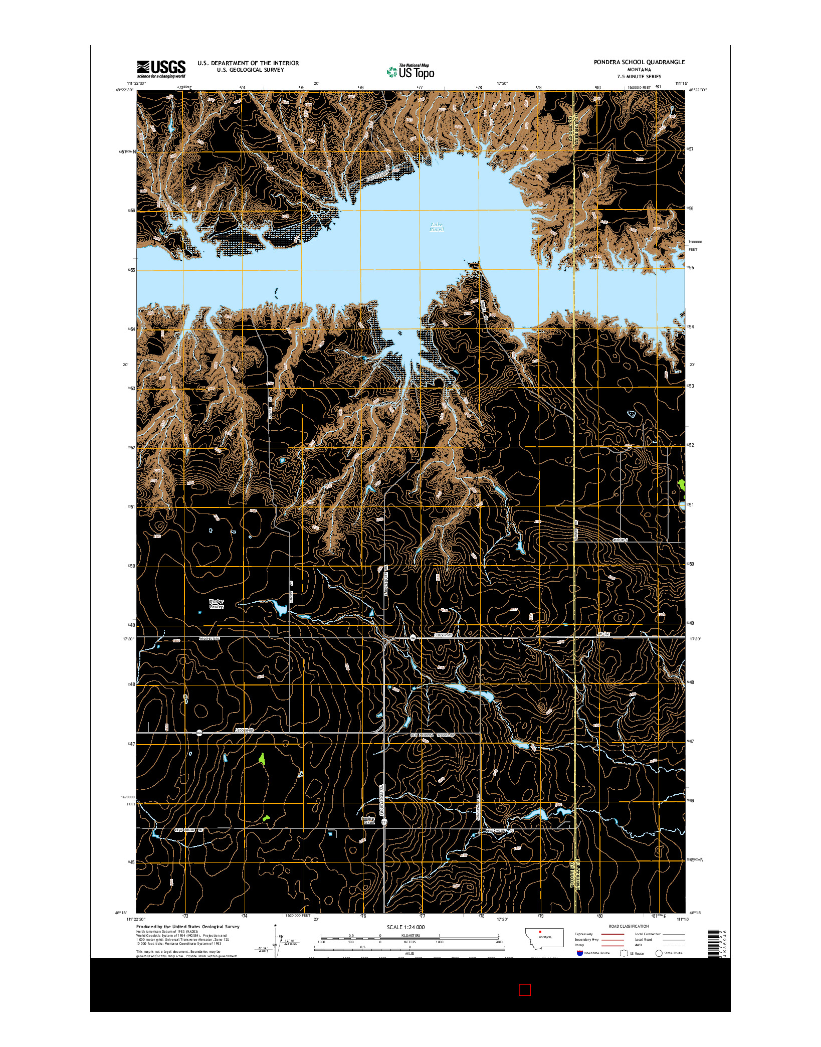USGS US TOPO 7.5-MINUTE MAP FOR PONDERA SCHOOL, MT 2014