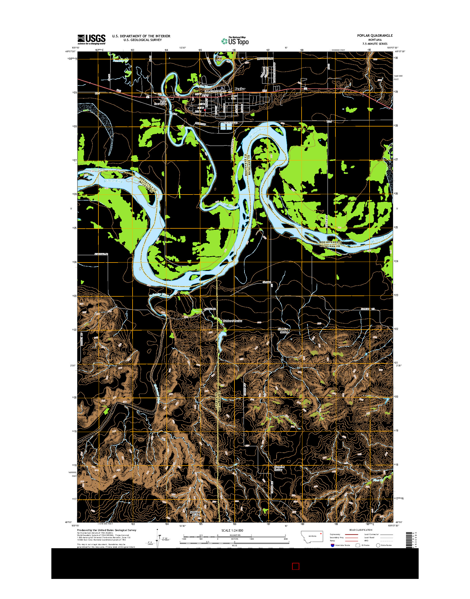 USGS US TOPO 7.5-MINUTE MAP FOR POPLAR, MT 2014