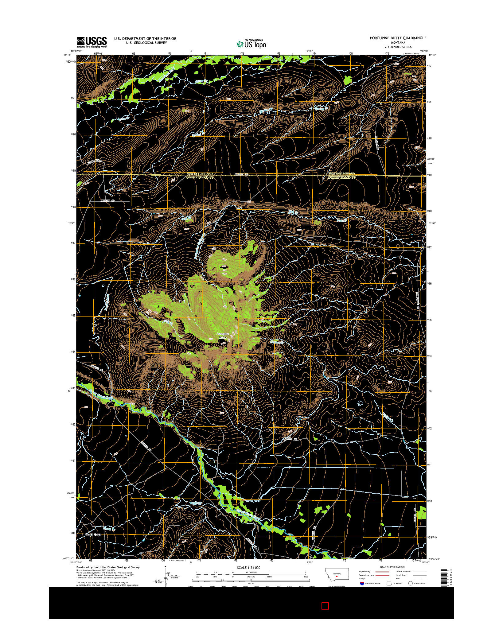 USGS US TOPO 7.5-MINUTE MAP FOR PORCUPINE BUTTE, MT 2014