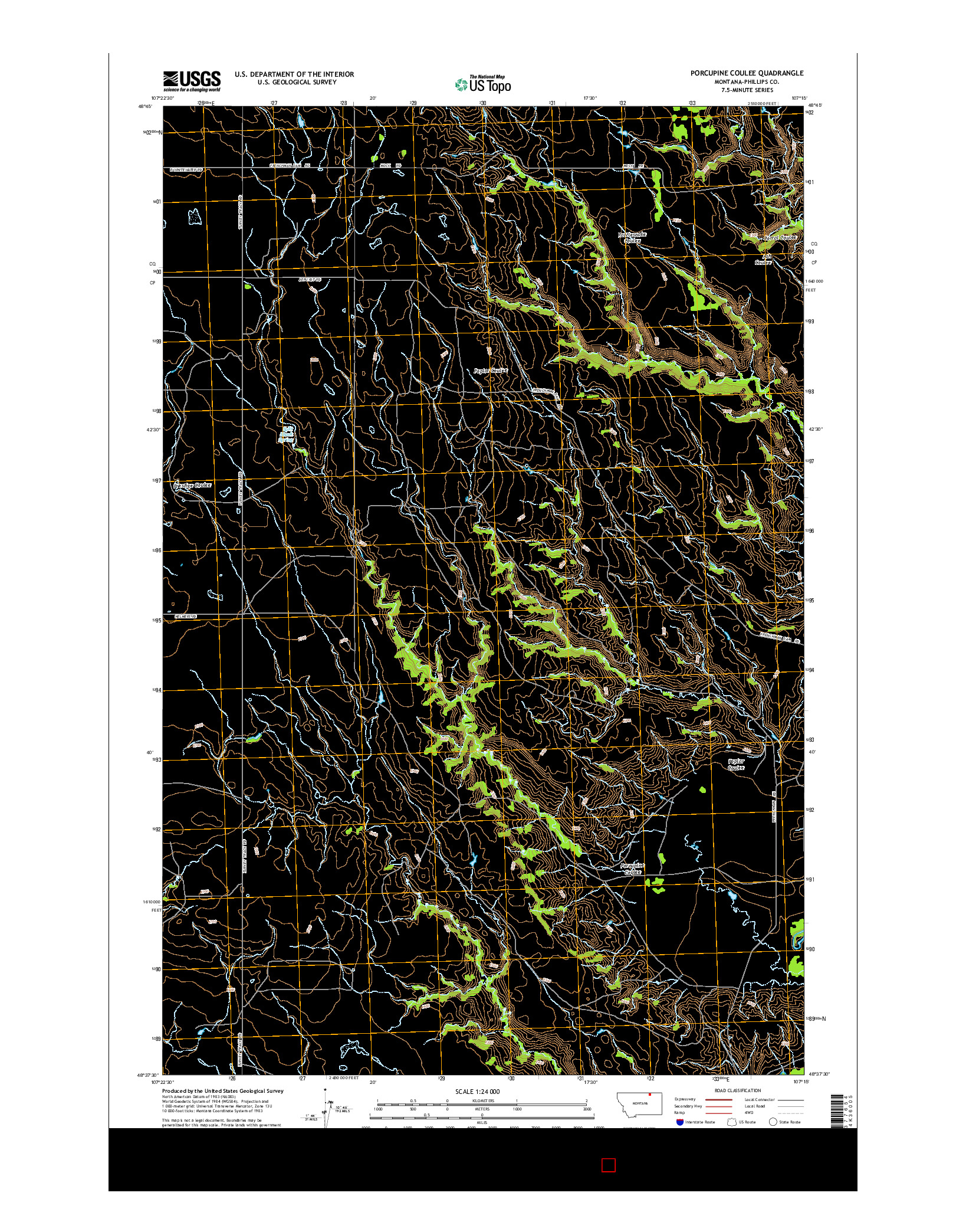 USGS US TOPO 7.5-MINUTE MAP FOR PORCUPINE COULEE, MT 2014