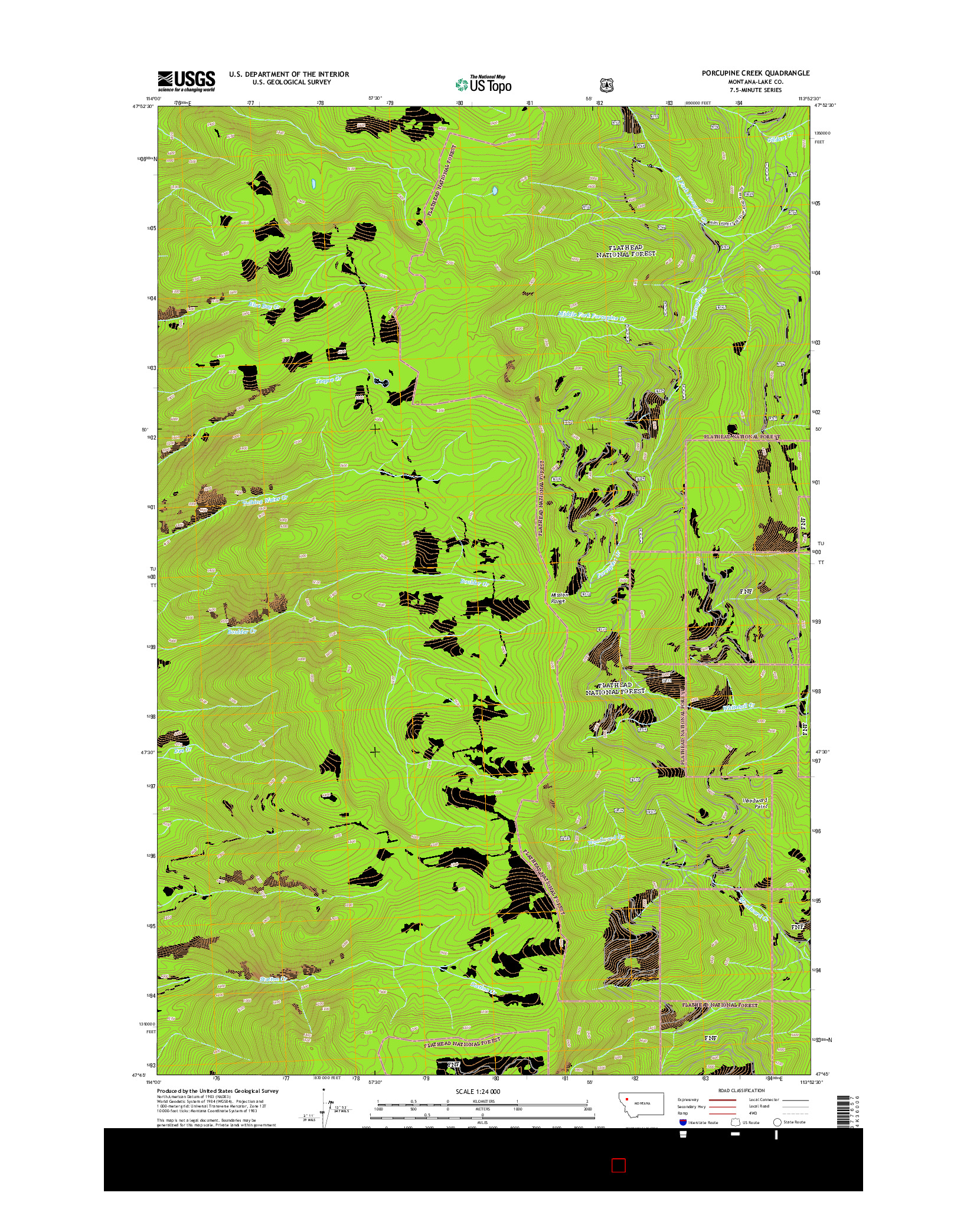 USGS US TOPO 7.5-MINUTE MAP FOR PORCUPINE CREEK, MT 2014