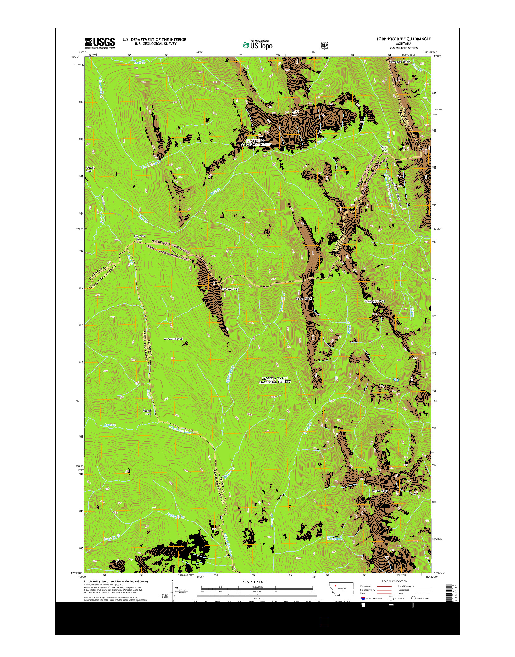 USGS US TOPO 7.5-MINUTE MAP FOR PORPHYRY REEF, MT 2014