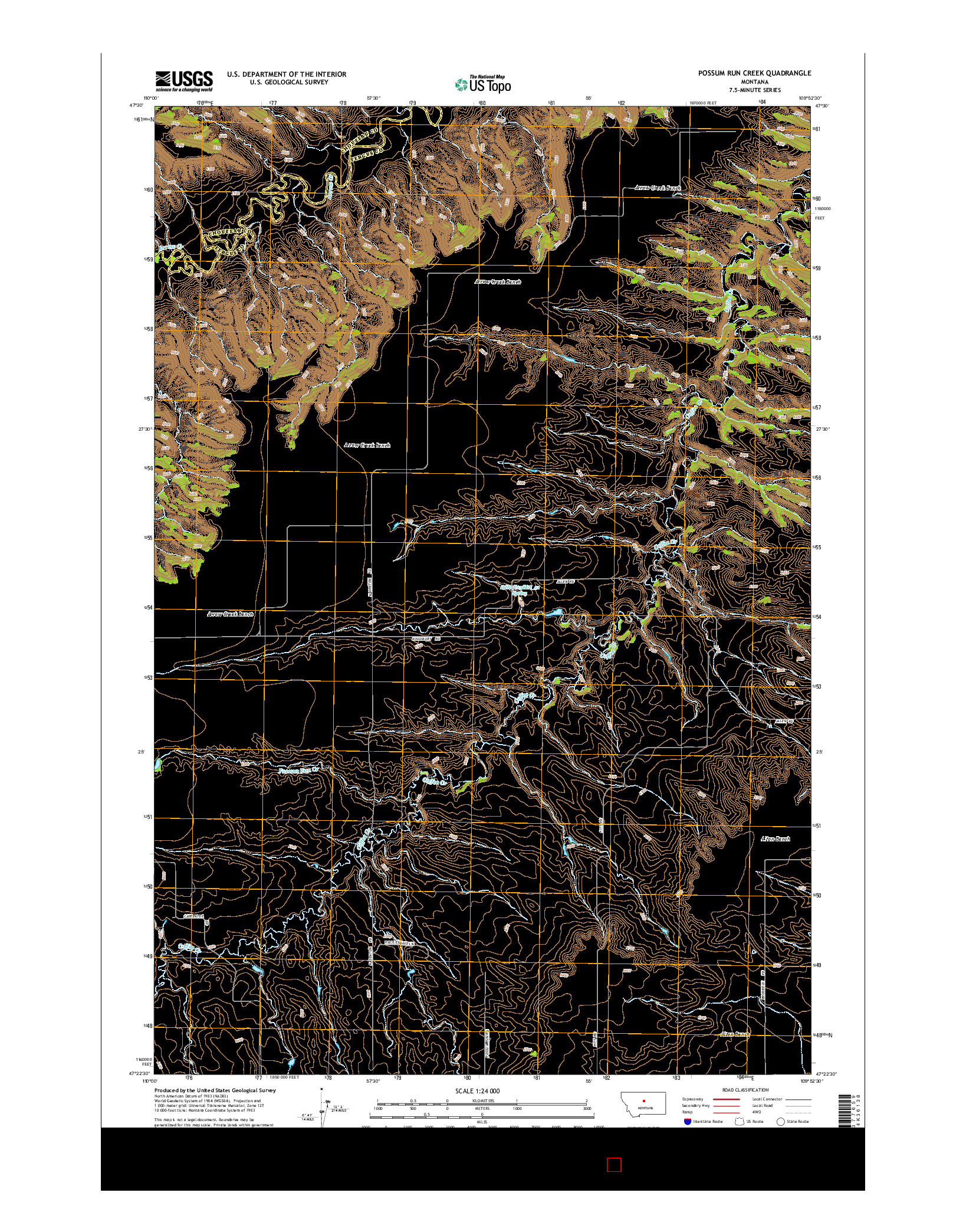 USGS US TOPO 7.5-MINUTE MAP FOR POSSUM RUN CREEK, MT 2014
