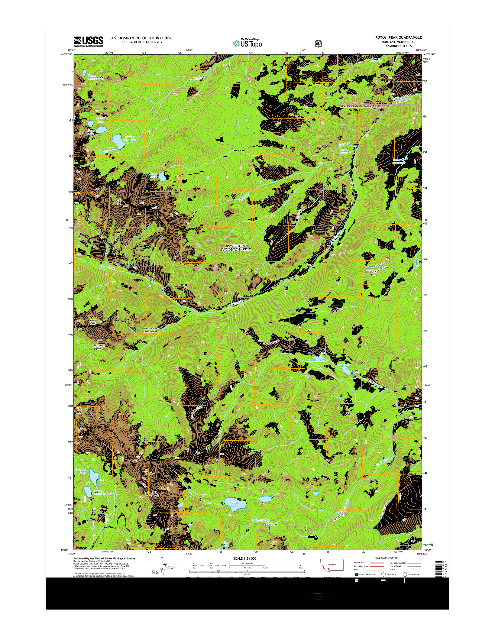 USGS US TOPO 7.5-MINUTE MAP FOR POTOSI PEAK, MT 2014