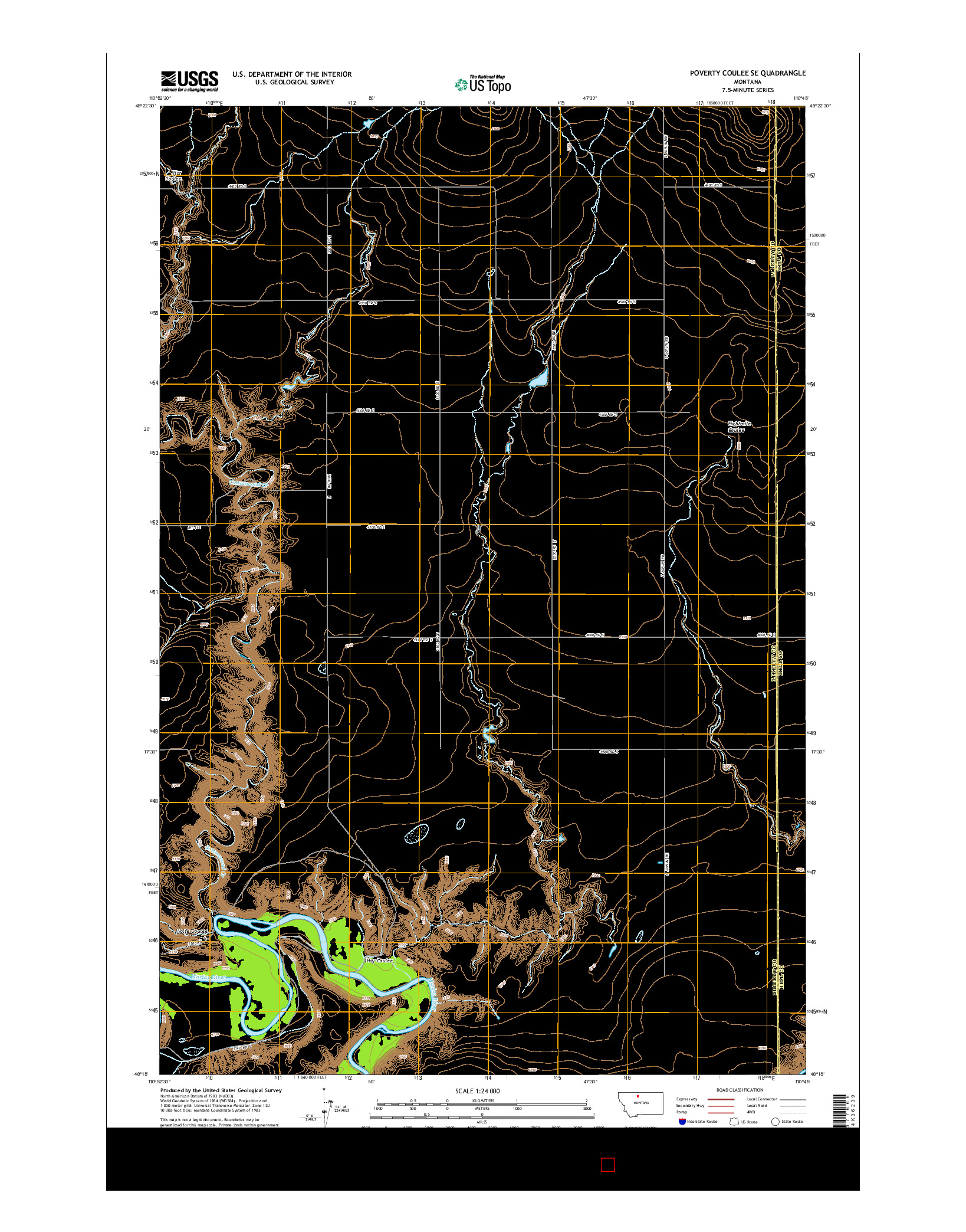 USGS US TOPO 7.5-MINUTE MAP FOR POVERTY COULEE SE, MT 2014