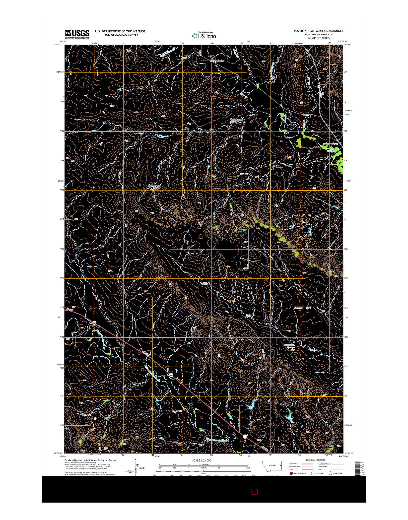 USGS US TOPO 7.5-MINUTE MAP FOR POVERTY FLAT WEST, MT 2014