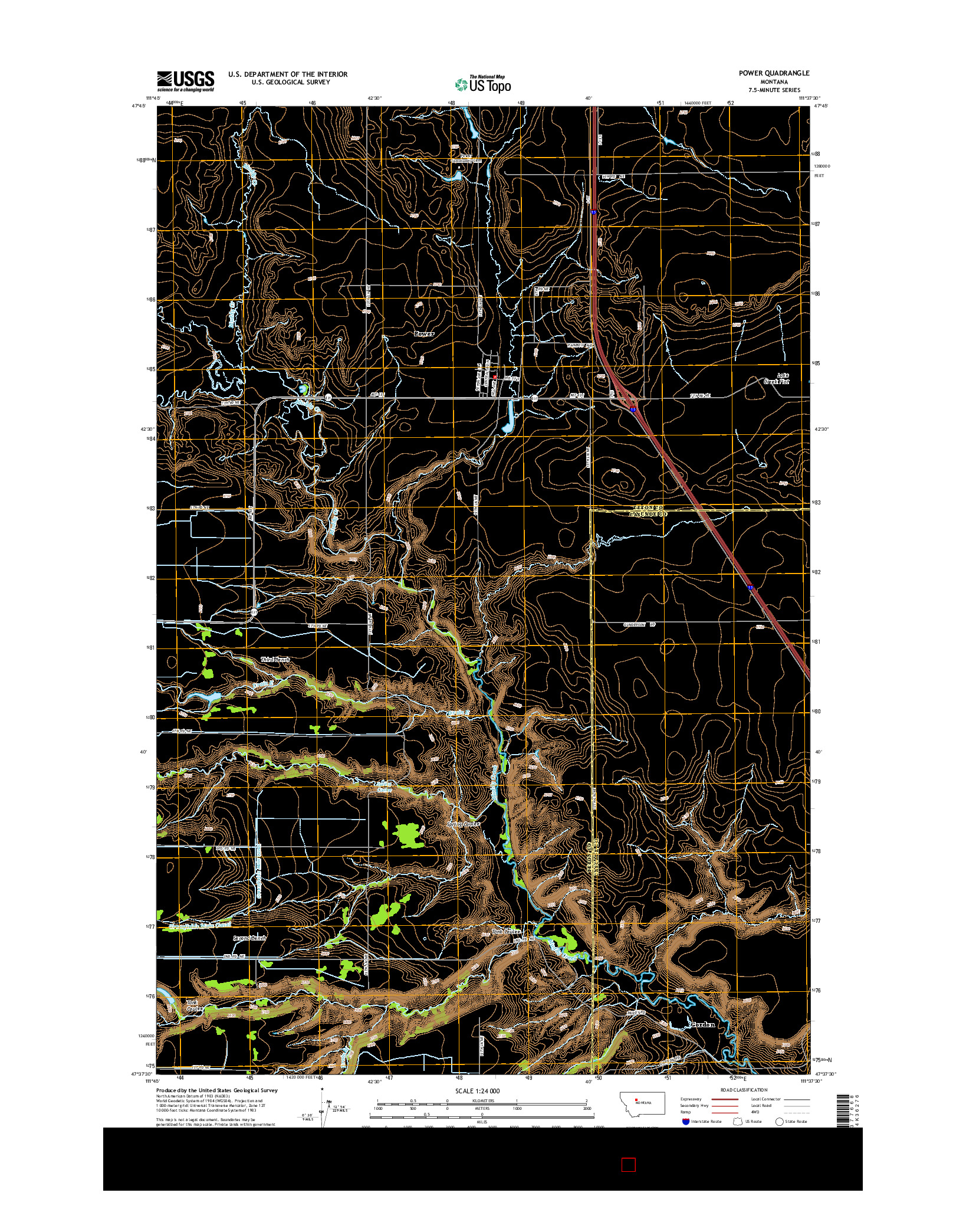 USGS US TOPO 7.5-MINUTE MAP FOR POWER, MT 2014