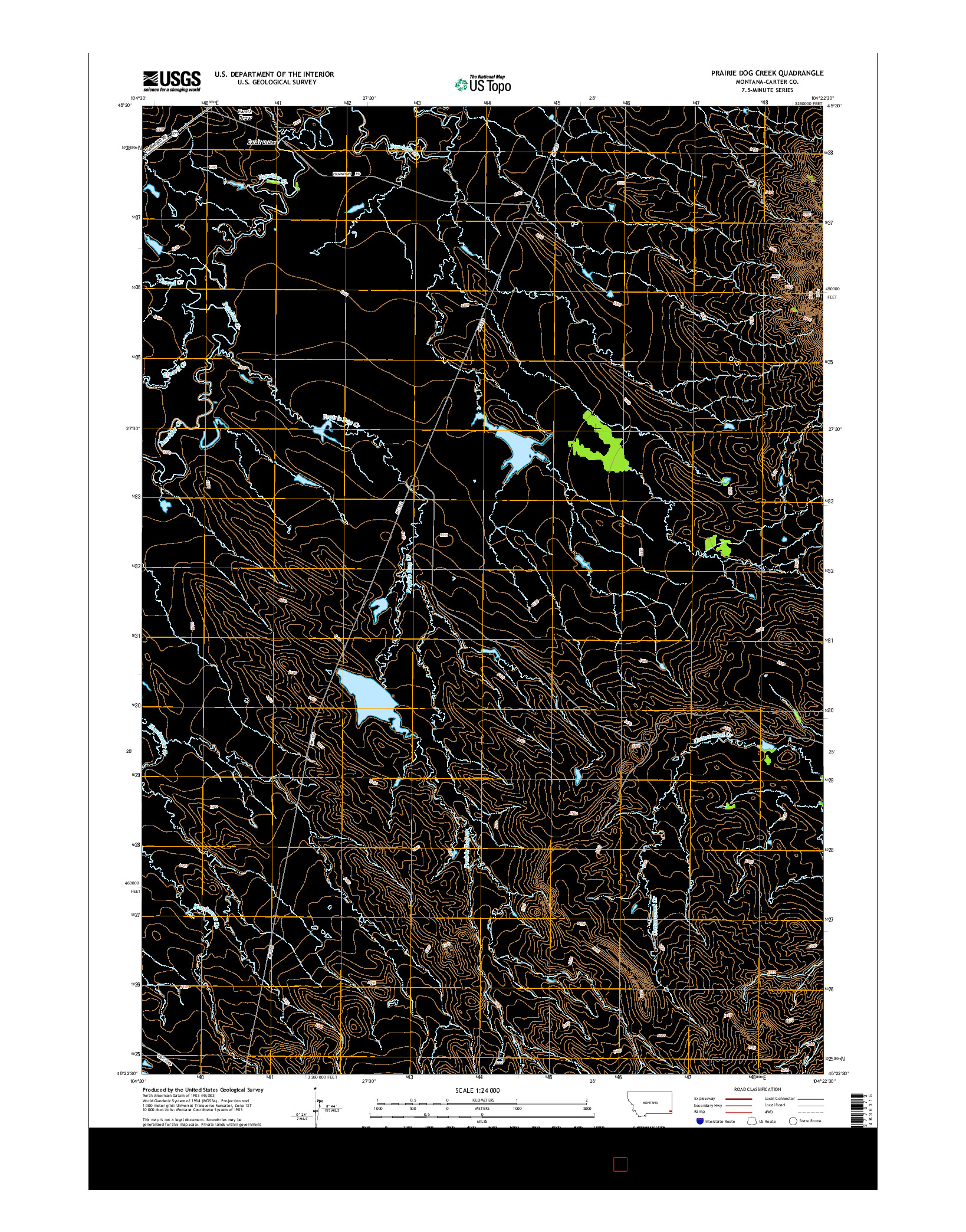 USGS US TOPO 7.5-MINUTE MAP FOR PRAIRIE DOG CREEK, MT 2014