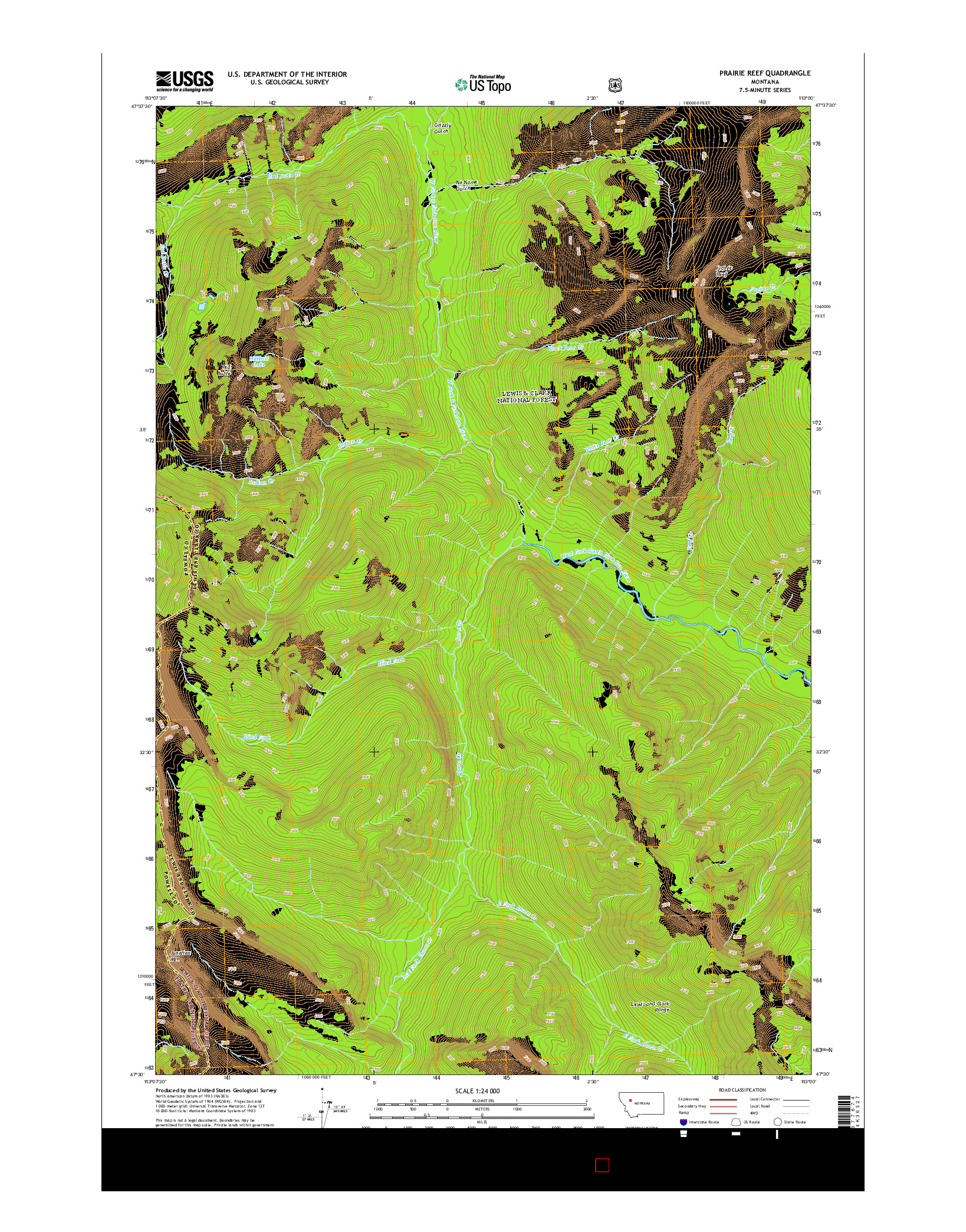 USGS US TOPO 7.5-MINUTE MAP FOR PRAIRIE REEF, MT 2014