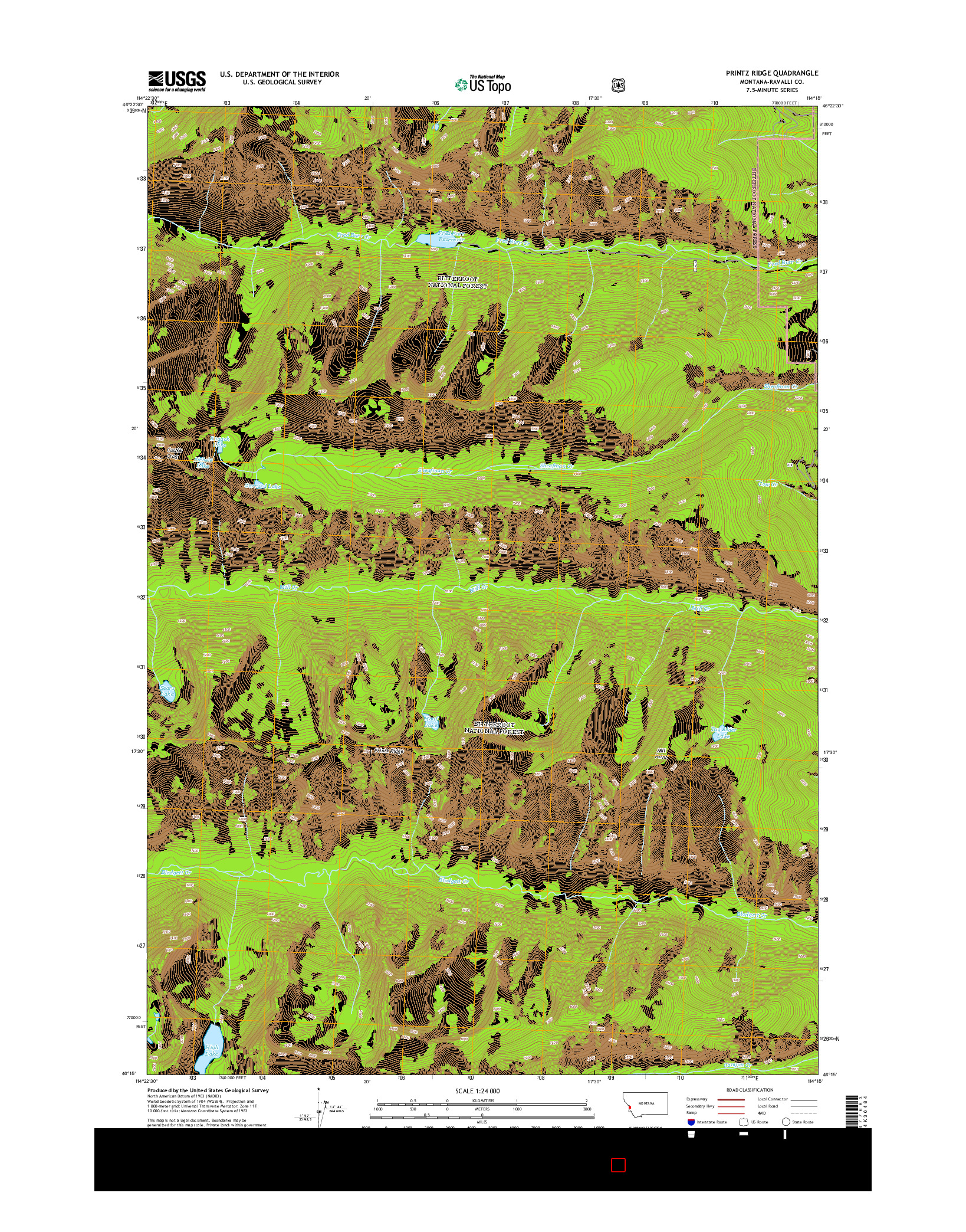 USGS US TOPO 7.5-MINUTE MAP FOR PRINTZ RIDGE, MT 2014