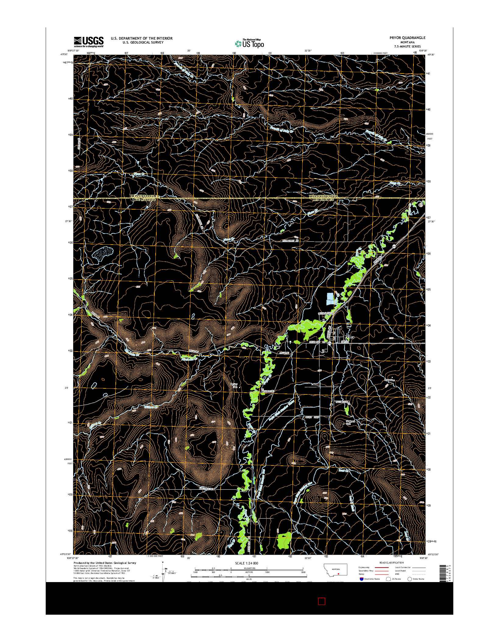 USGS US TOPO 7.5-MINUTE MAP FOR PRYOR, MT 2014
