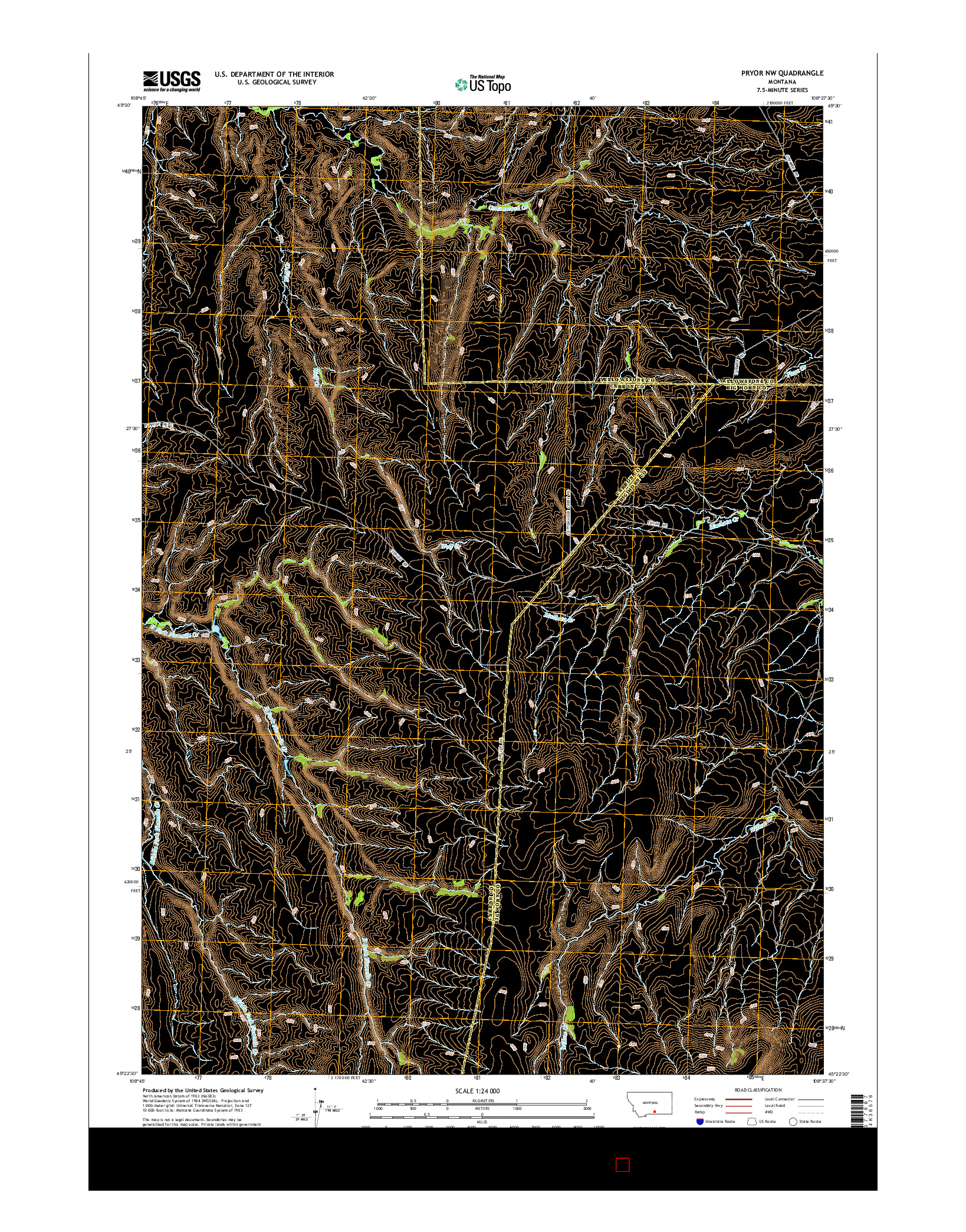 USGS US TOPO 7.5-MINUTE MAP FOR PRYOR NW, MT 2014