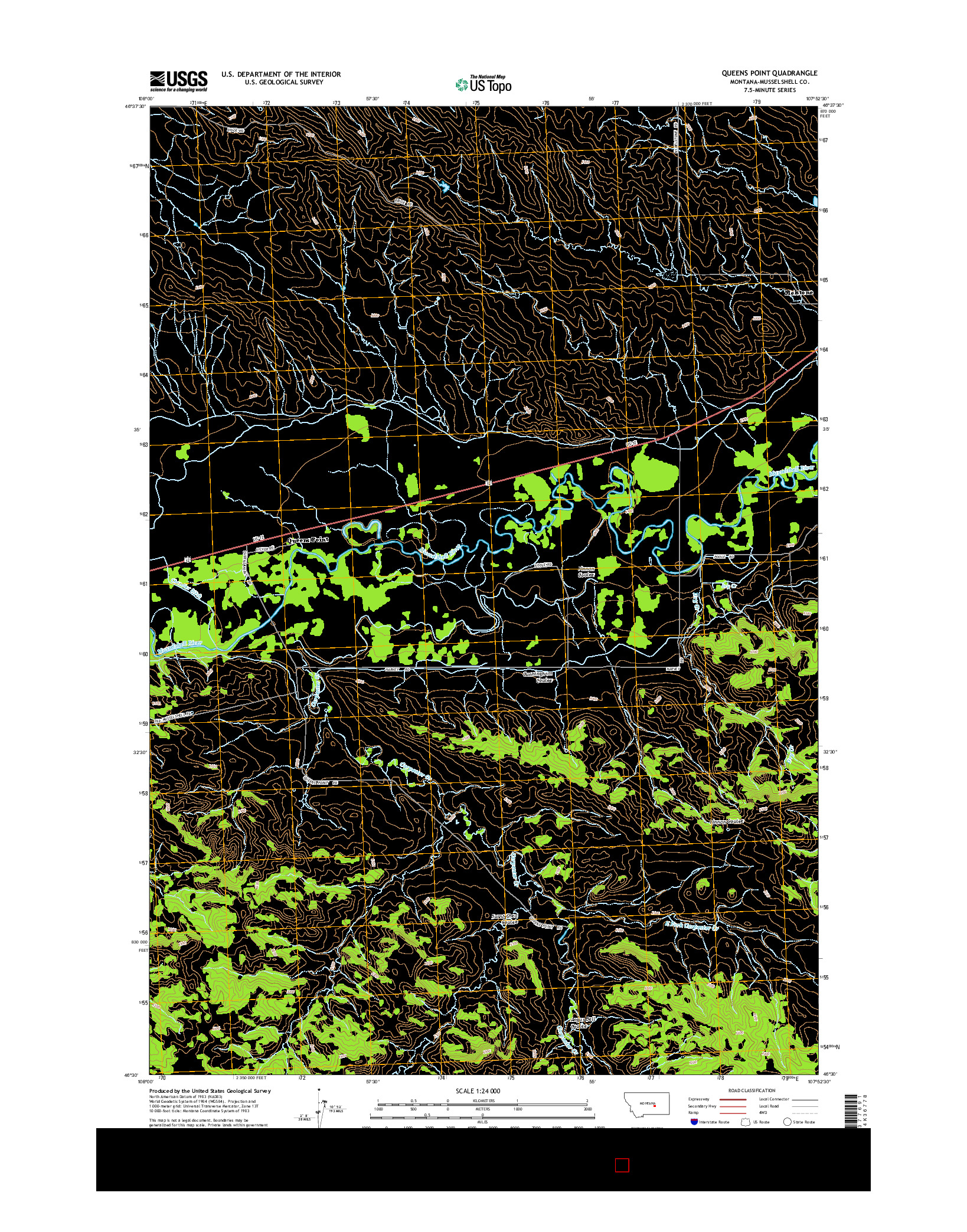 USGS US TOPO 7.5-MINUTE MAP FOR QUEENS POINT, MT 2014