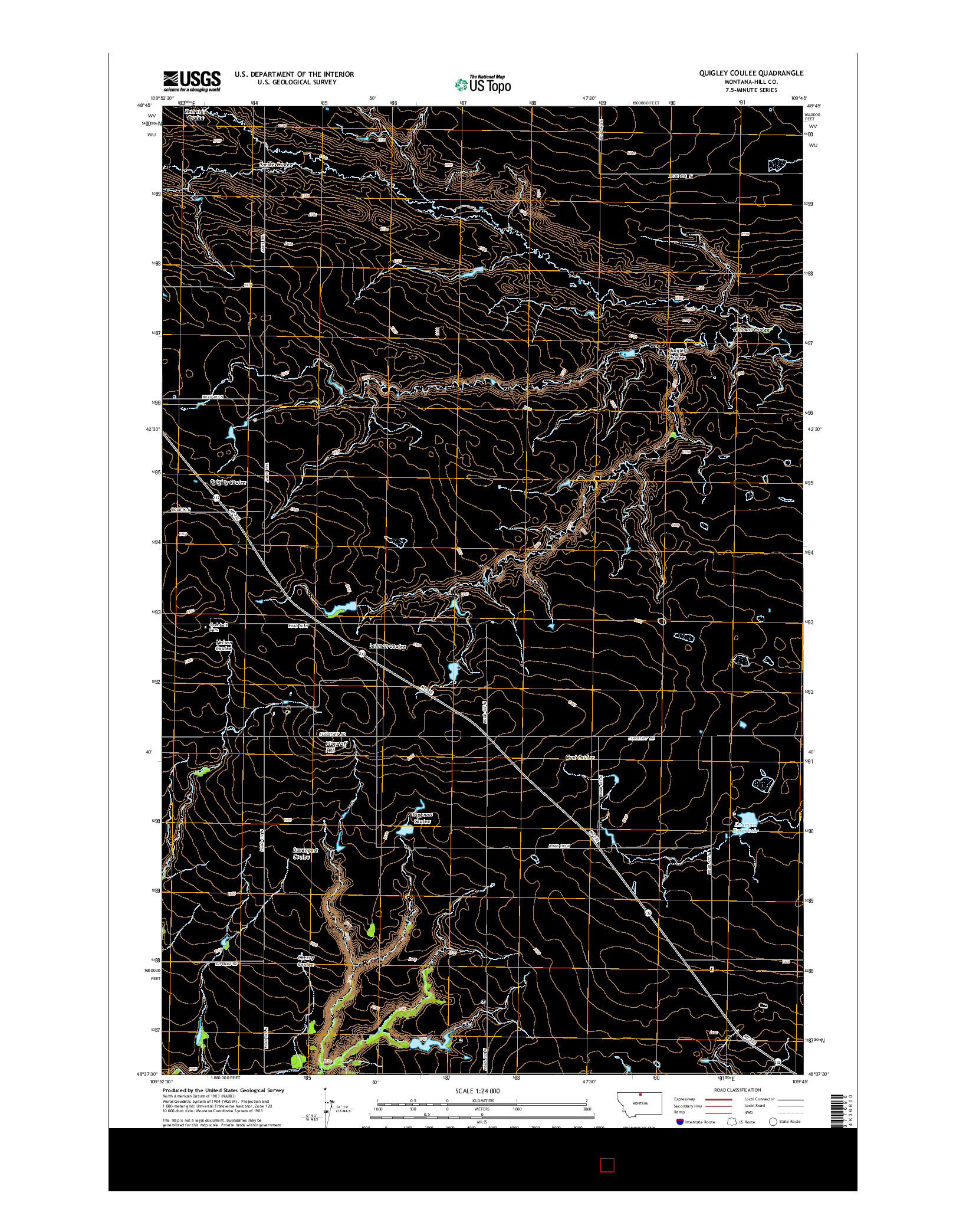 USGS US TOPO 7.5-MINUTE MAP FOR QUIGLEY COULEE, MT 2014