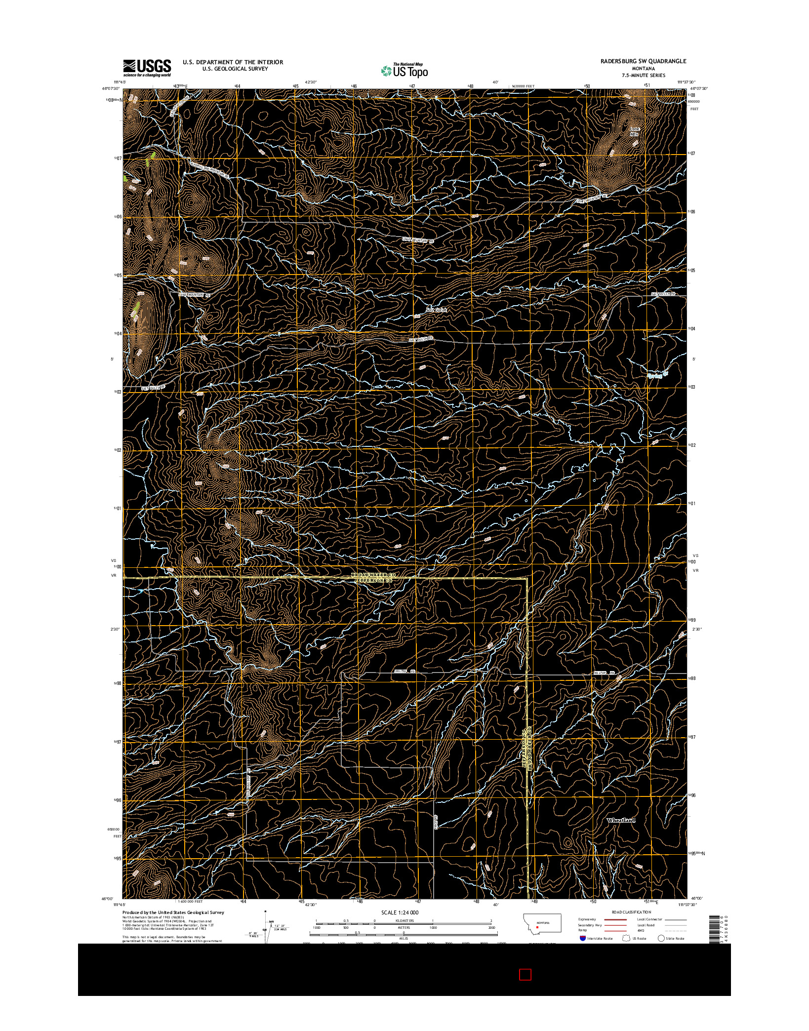 USGS US TOPO 7.5-MINUTE MAP FOR RADERSBURG SW, MT 2014