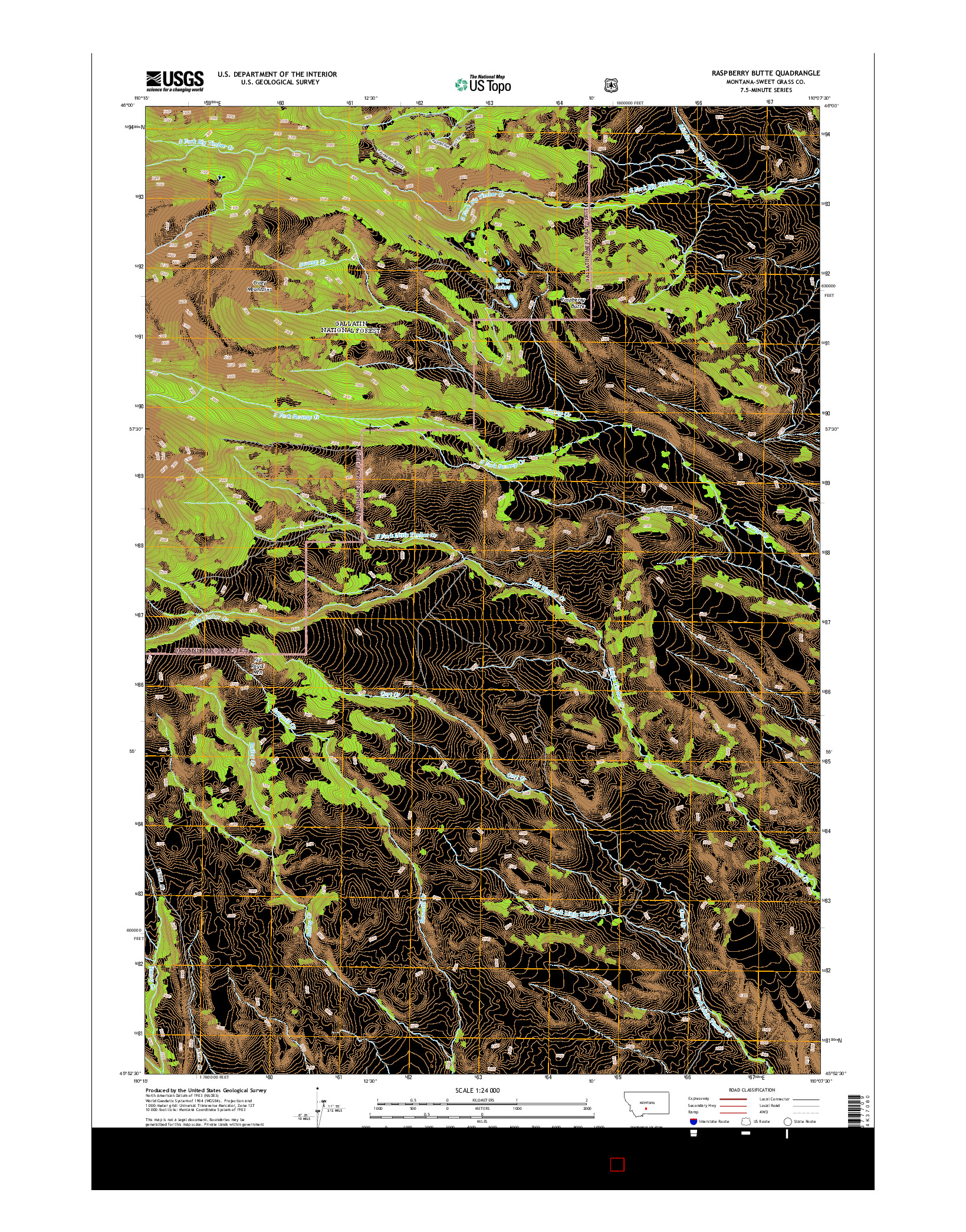 USGS US TOPO 7.5-MINUTE MAP FOR RASPBERRY BUTTE, MT 2014