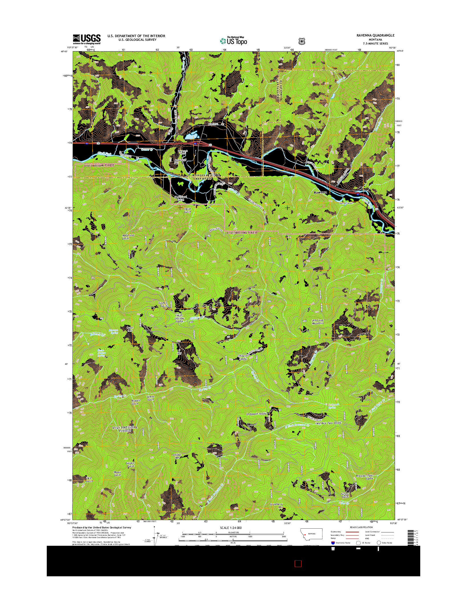 USGS US TOPO 7.5-MINUTE MAP FOR RAVENNA, MT 2014