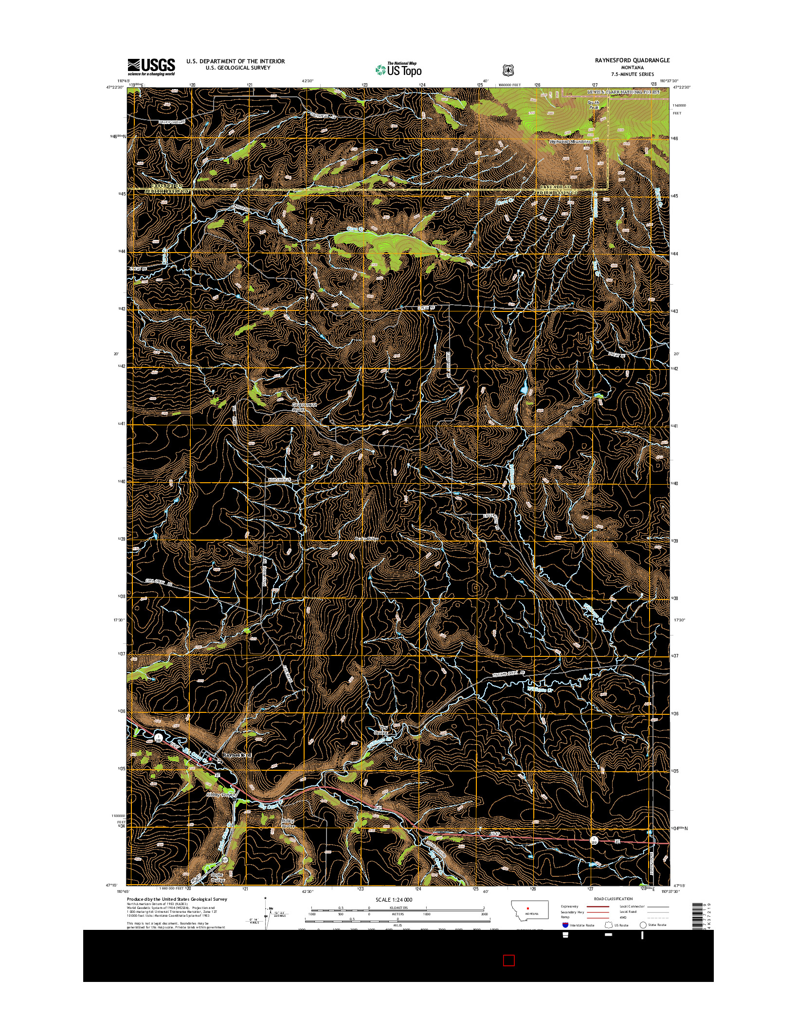 USGS US TOPO 7.5-MINUTE MAP FOR RAYNESFORD, MT 2014